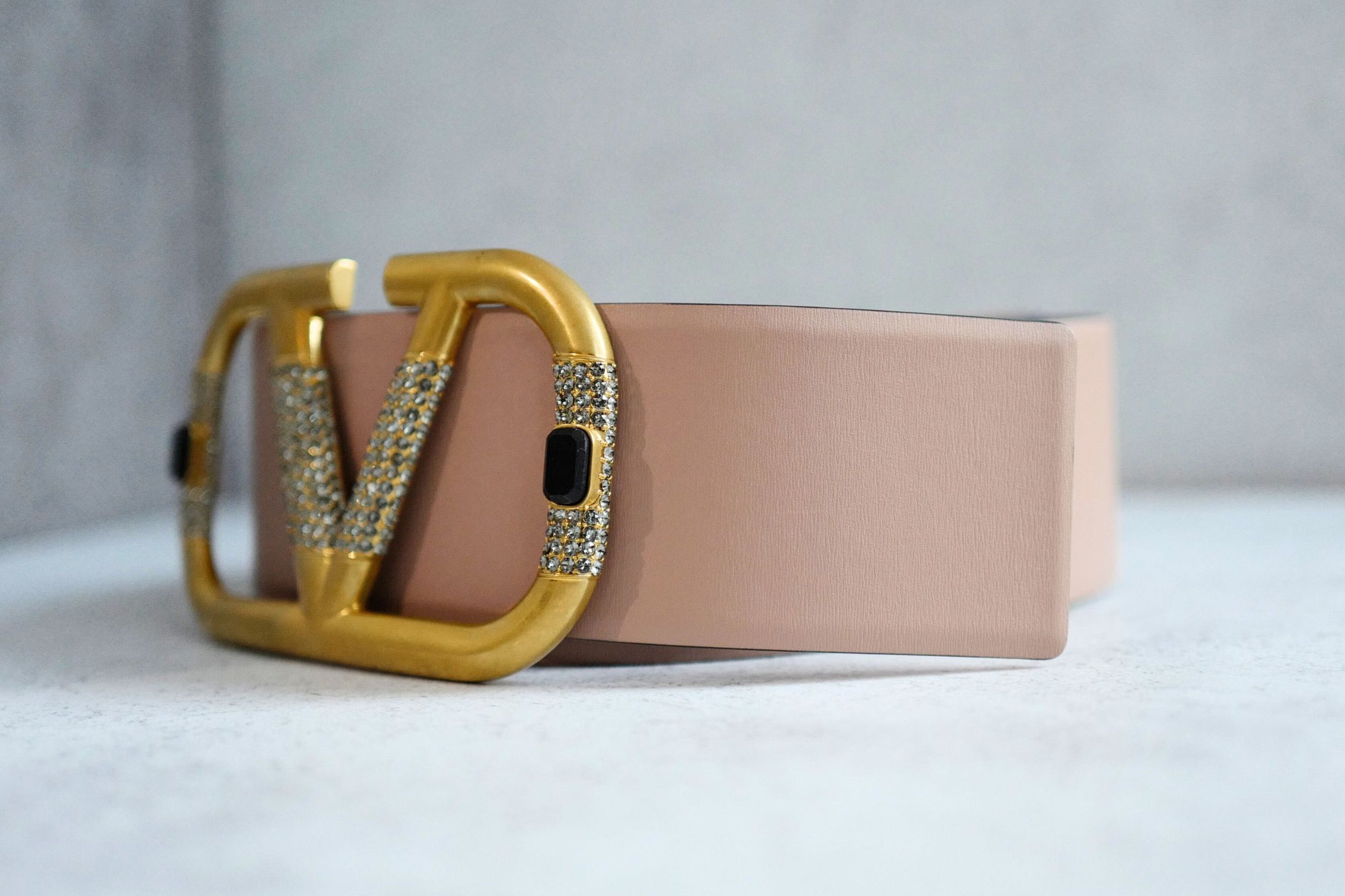 Valentino Vlogo Crystal Embellished Reversible Leather Belt Women's