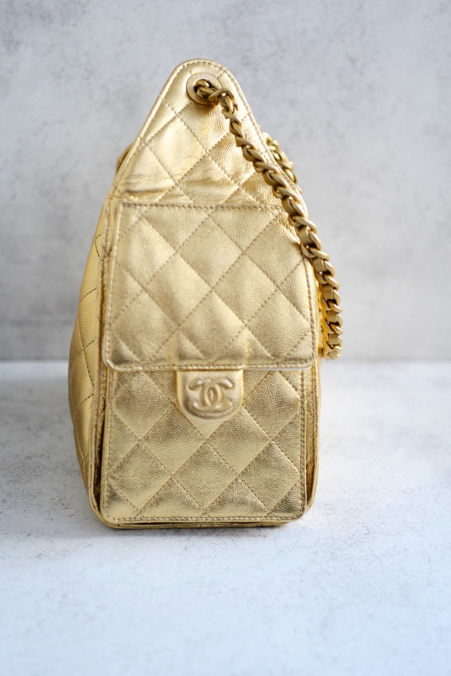Chanel 26C Small Hobo Gold Metallic Grained Calfskin Gold Hardware