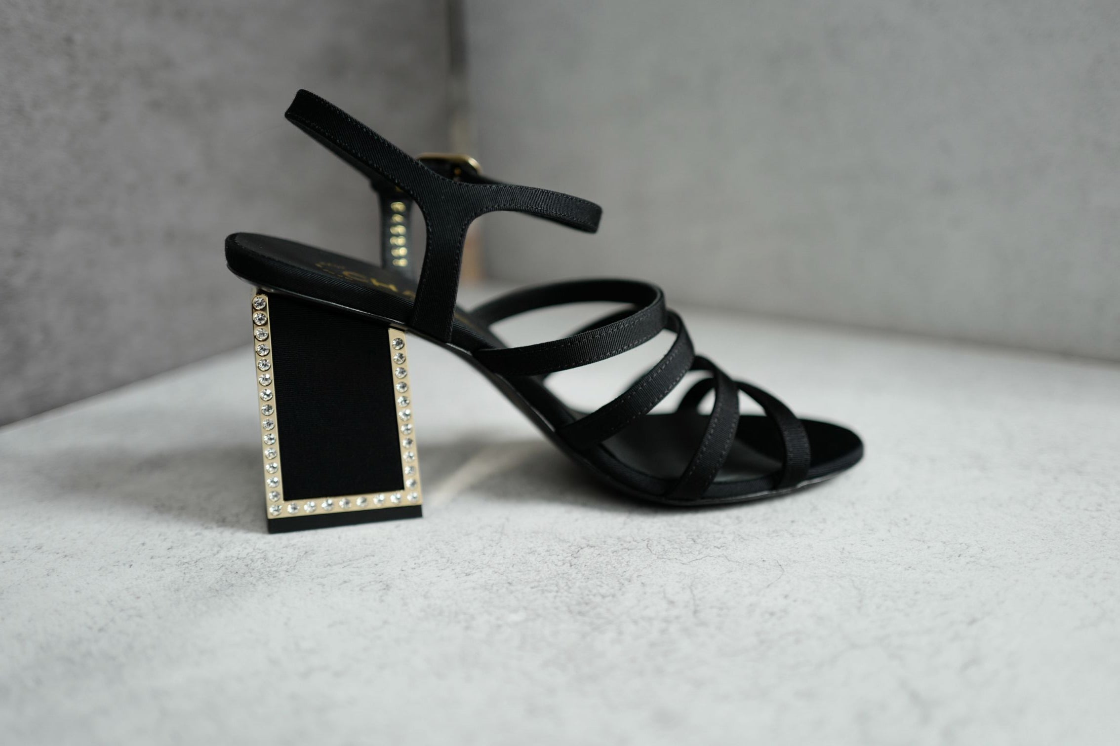 BNIB Chanel 24B Strappy Heels in Black with Crystals Rhinestone Heels size 38