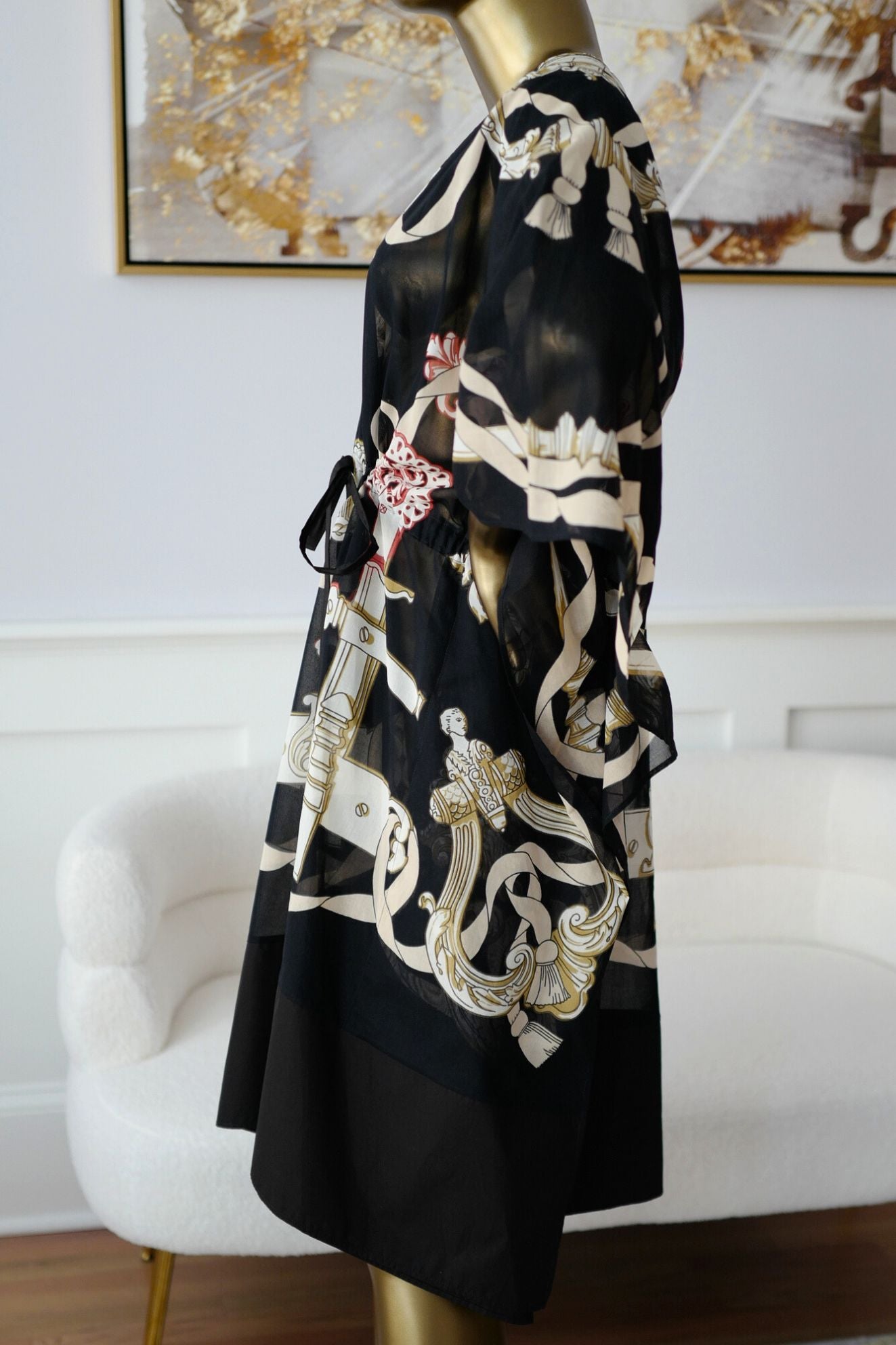 Hermès Woman Beach Caftan "Ferronnerie Remix" in Noir Cotton Voile One Size