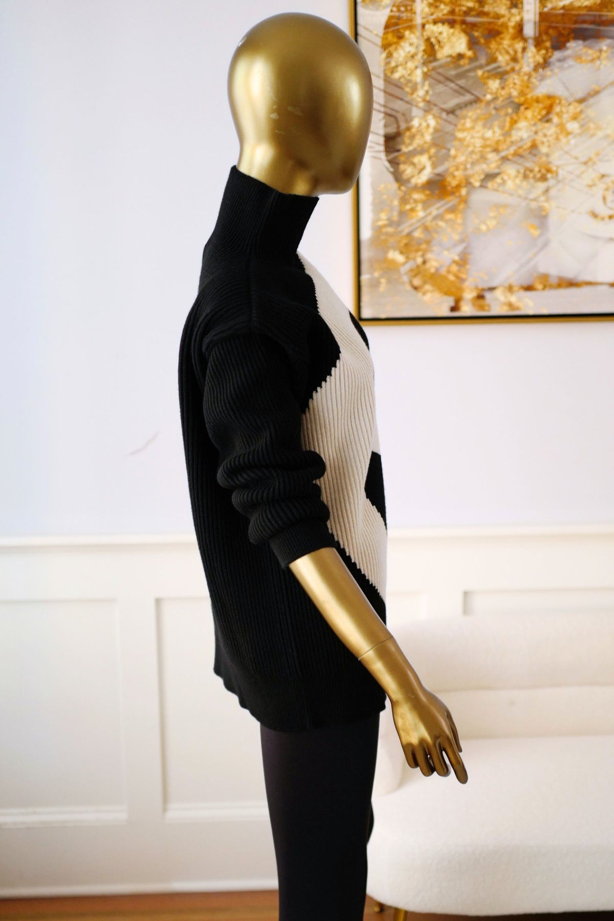 NEW Chanel 26N Coco Neige Sweater Pullover Black Ecru Wool Cashmere Size 34