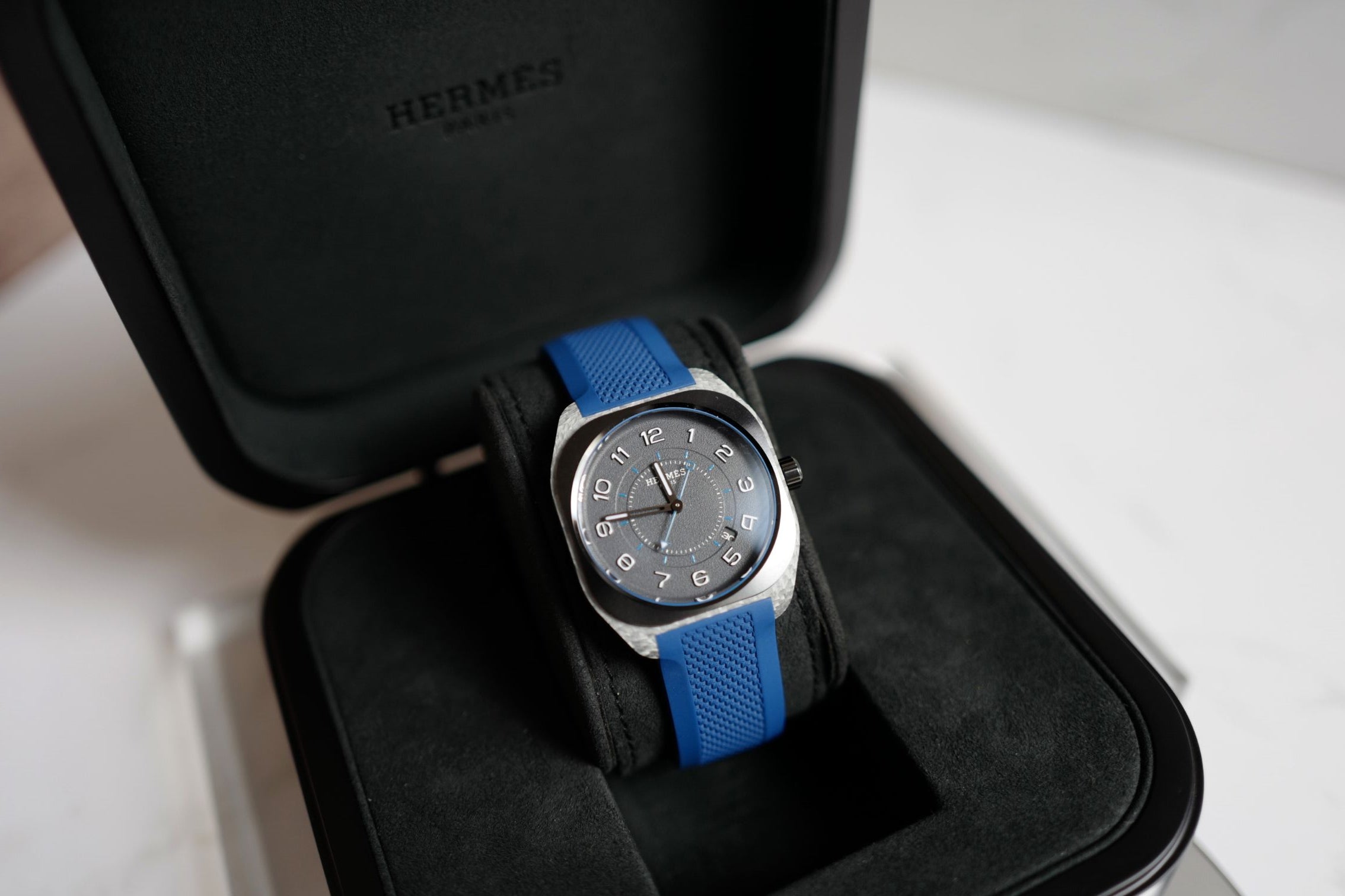 Hermès H08 Titanium Blue Edition Blue Rubber Strap 42 mm