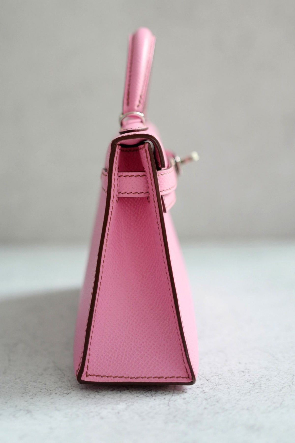 Hermes Mini Kelly 5P Bubblegum Pink Epsom Leather Palladium Hardware