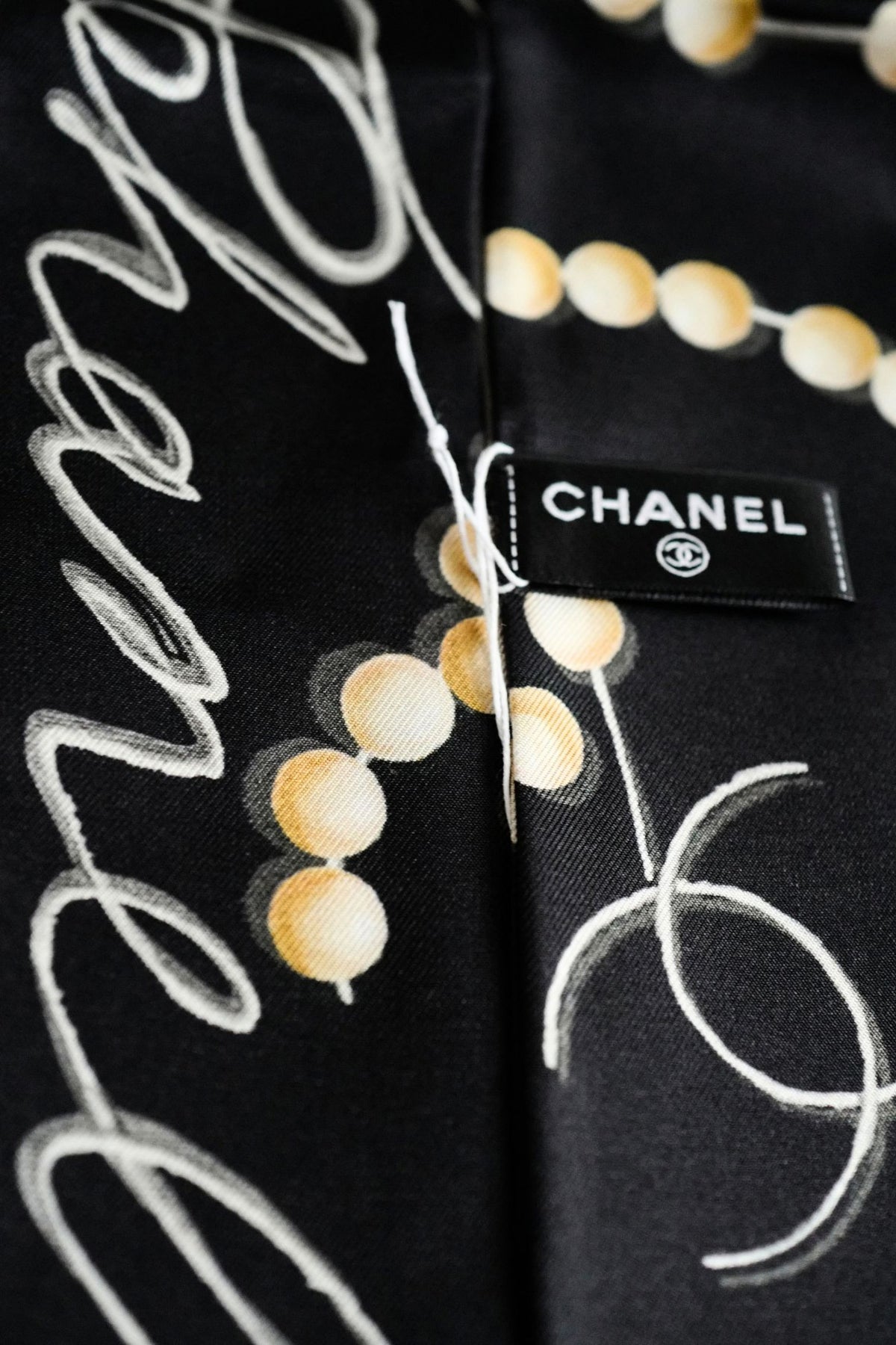 Chanel 26K Matthieu Blazy's Slim Bandeau Silk Twill Black/Ecru/Gray Pearl Accents