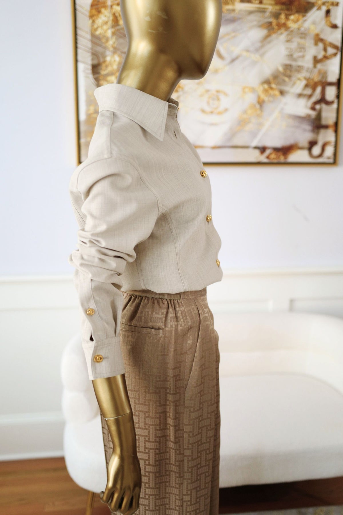 NEW Chanel 26K Women Shirt Wool Tailored Mushroom Beige Size 36