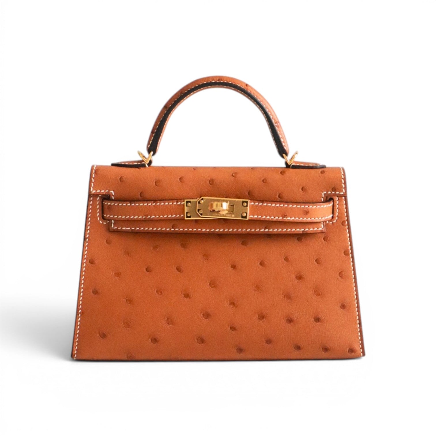 BNIB Hermes Mini Kelly HSS Cognac Ostrich with Craie Stitching GHW G Stamp 2026