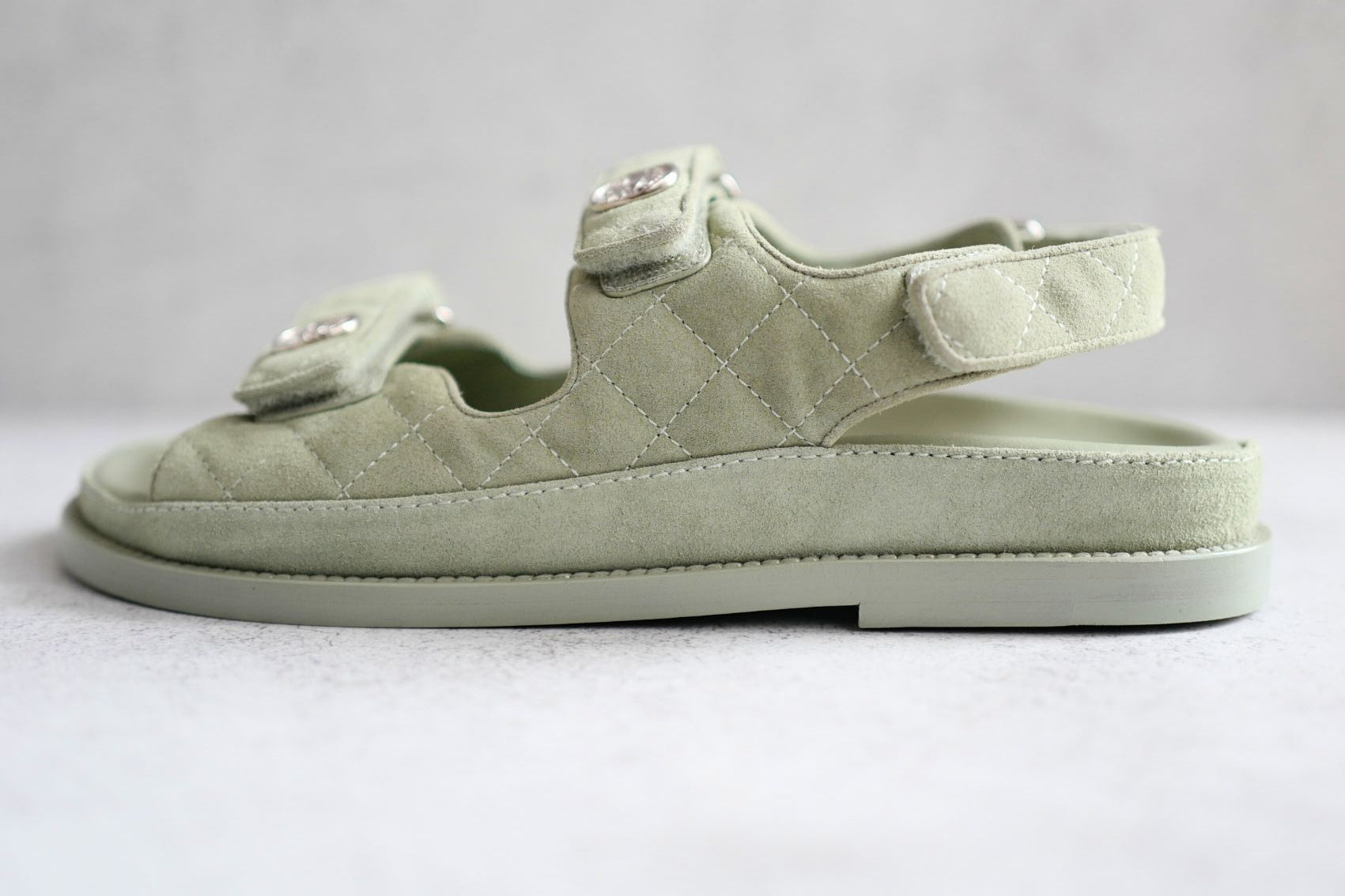 Chanel DAD SANDALS Green SUEDE LEATHER SANDAL Size 37 BNIB