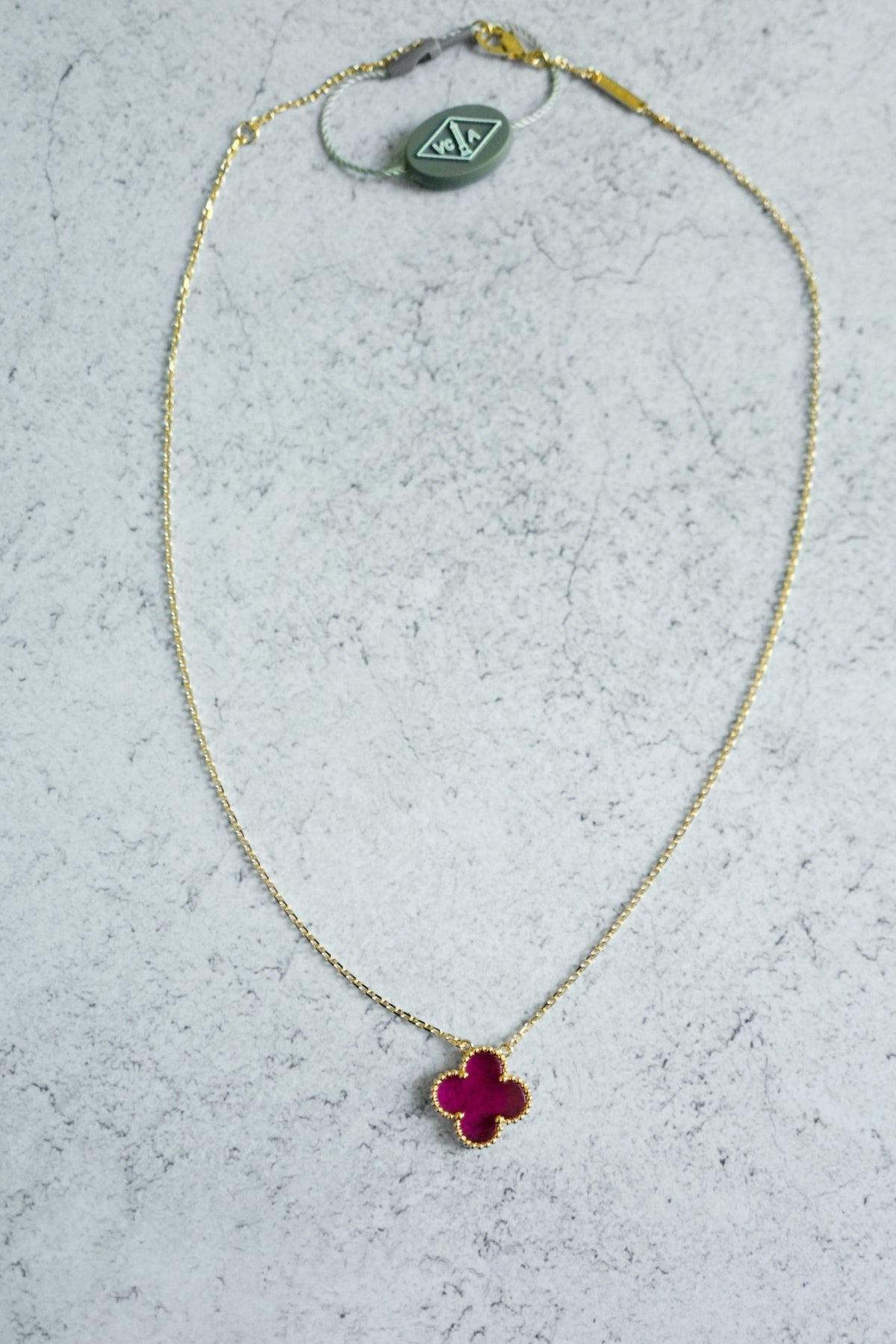 NEW Van Cleef & Arpels Vintage Alhambra Pink Pendant Necklace 18k Yellow Gold