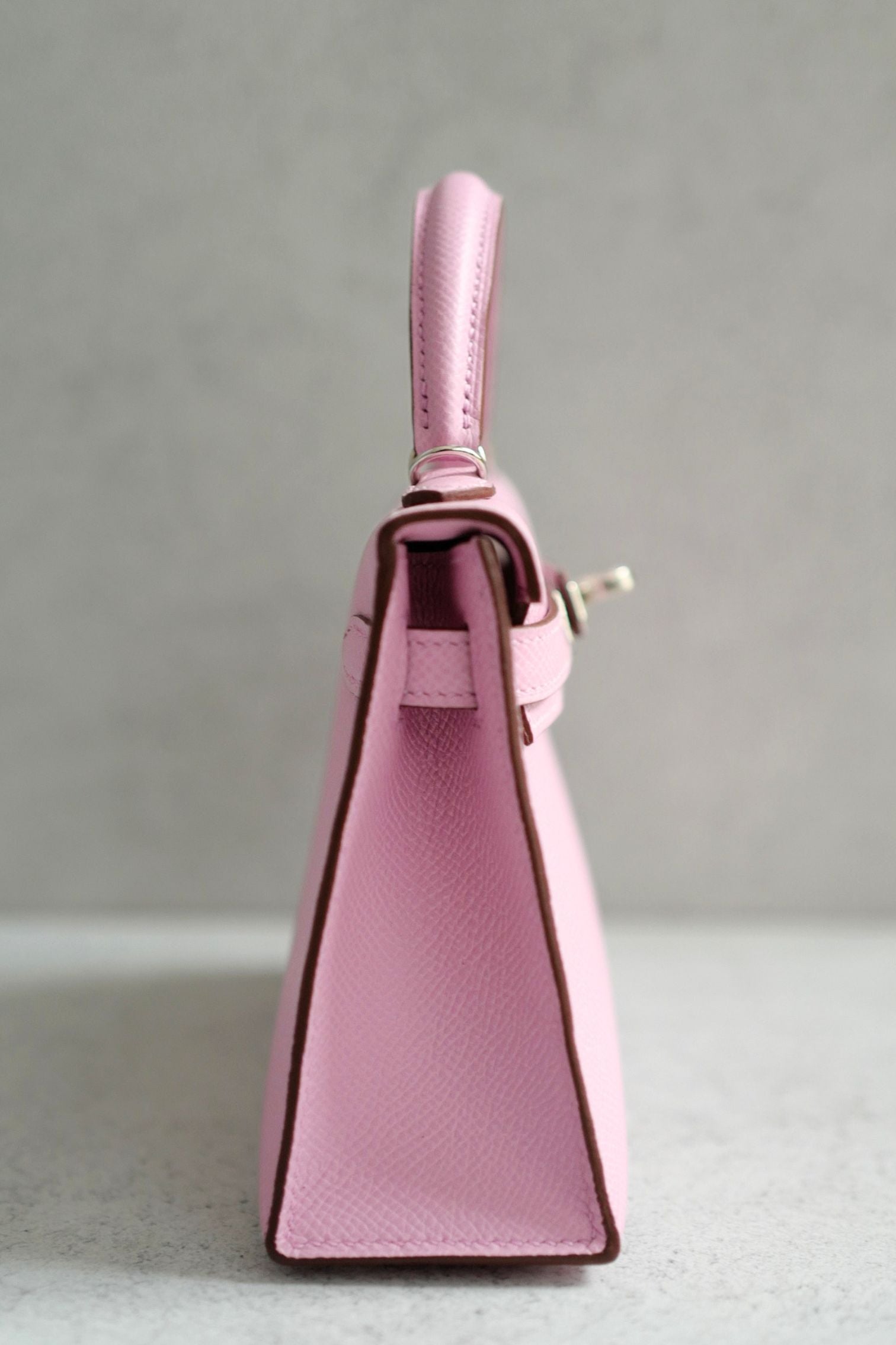 NEW Hermes Mini Kelly Mauve Sylvestre Epsom Leather Palladium Hardware
