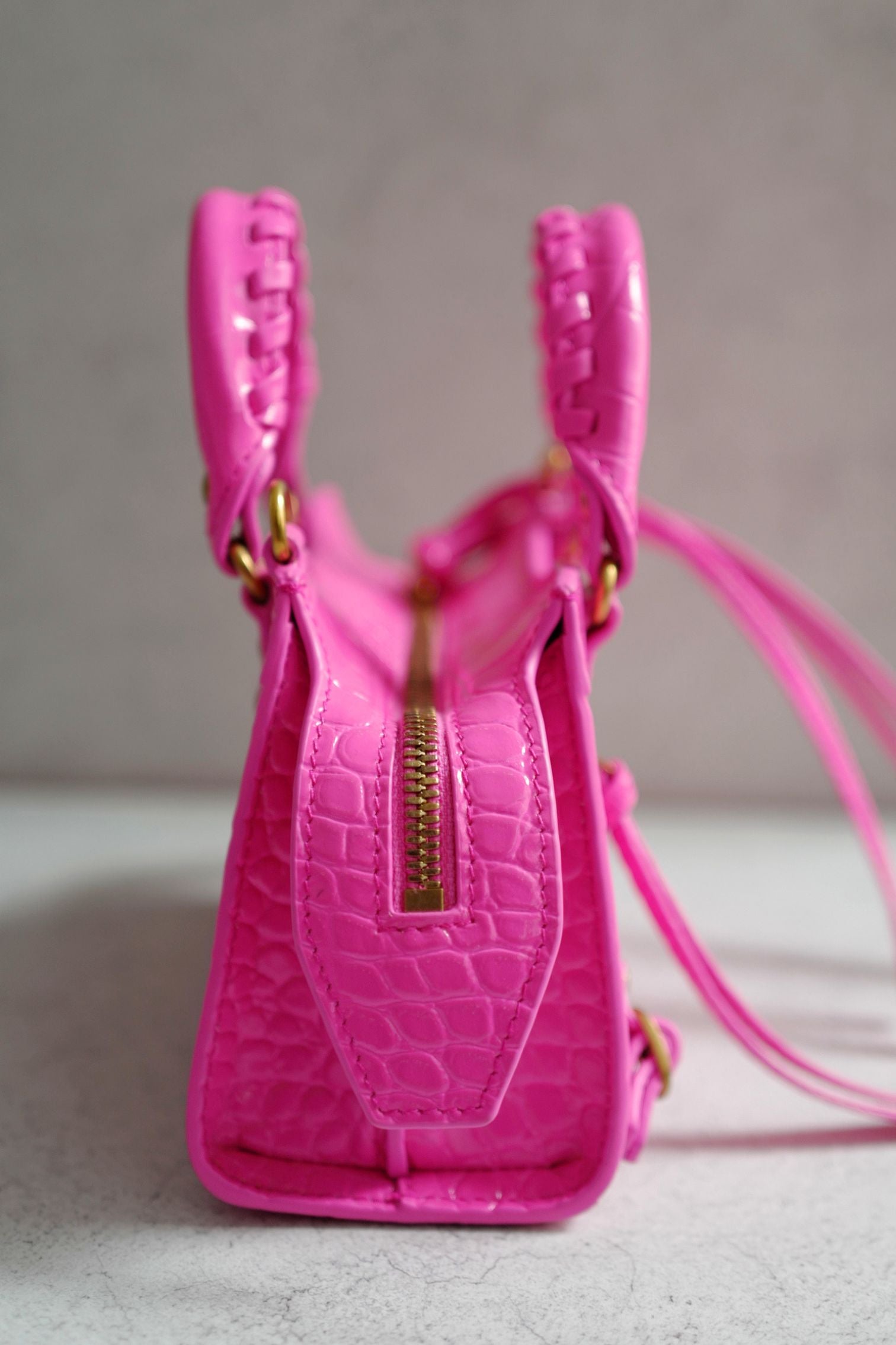 Balenciaga Neo Classic Nano Size In Bright Pink Croco Leather