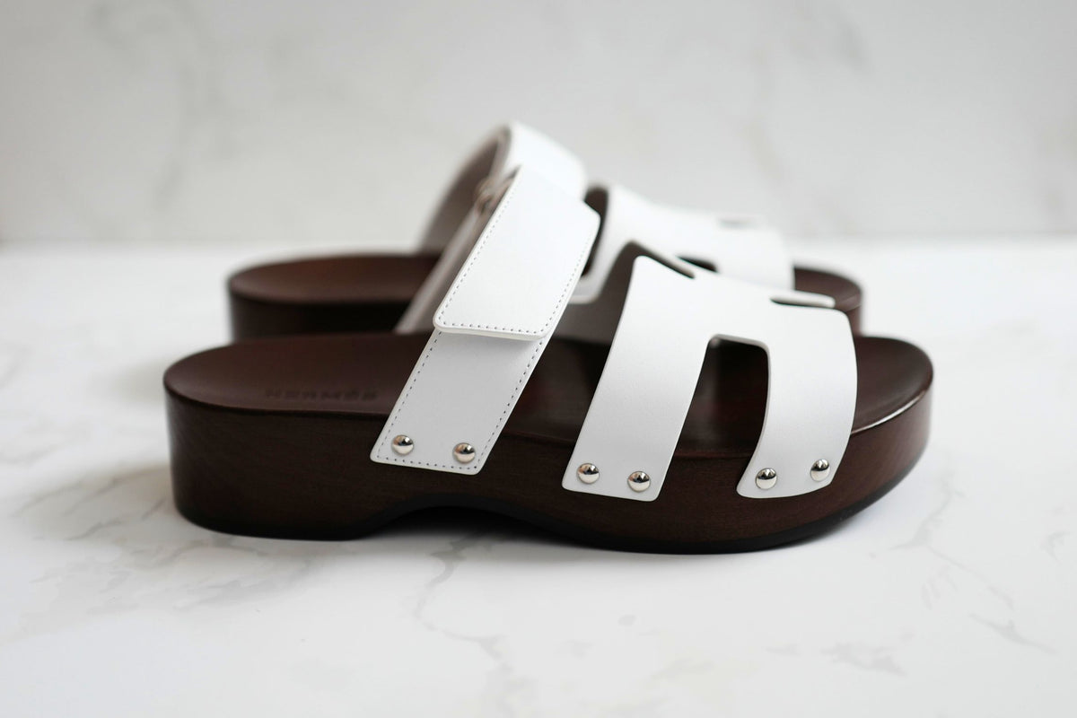 BNIB HERMÈS Kos Veau Women's Clog Blanc/white - Size 37