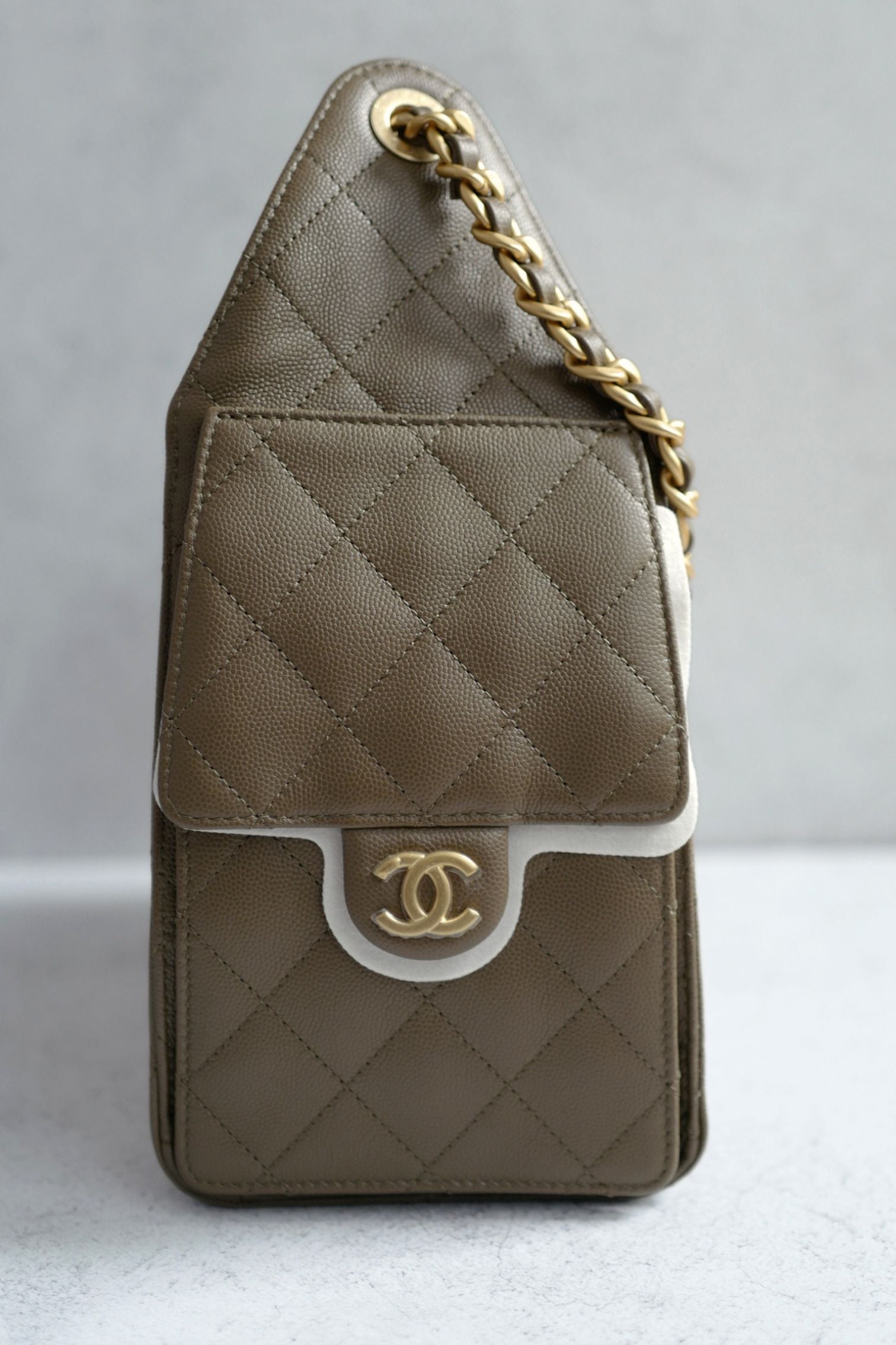 Chanel 26s Small Hobo Dark Khaki Grained Calfskin Gold Hardware