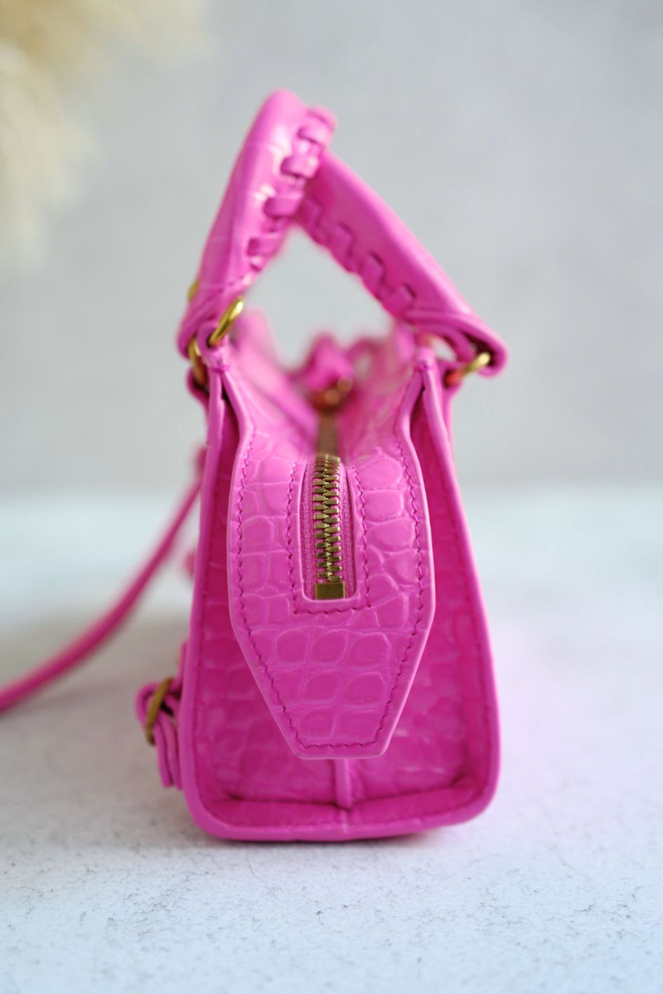 Balenciaga Neo Classic Nano Size In Bright Pink Croco Leather
