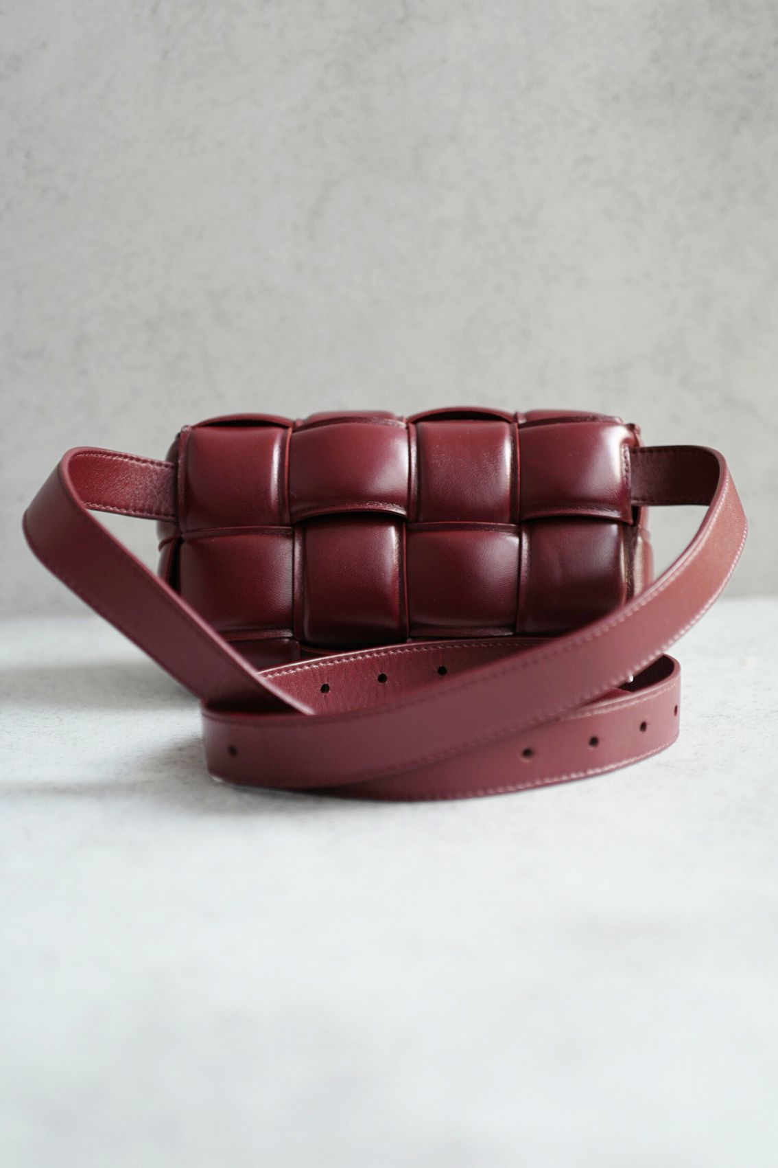 Bottega Veneta Padded Burgundy Small Cassette Belt Bag NEW