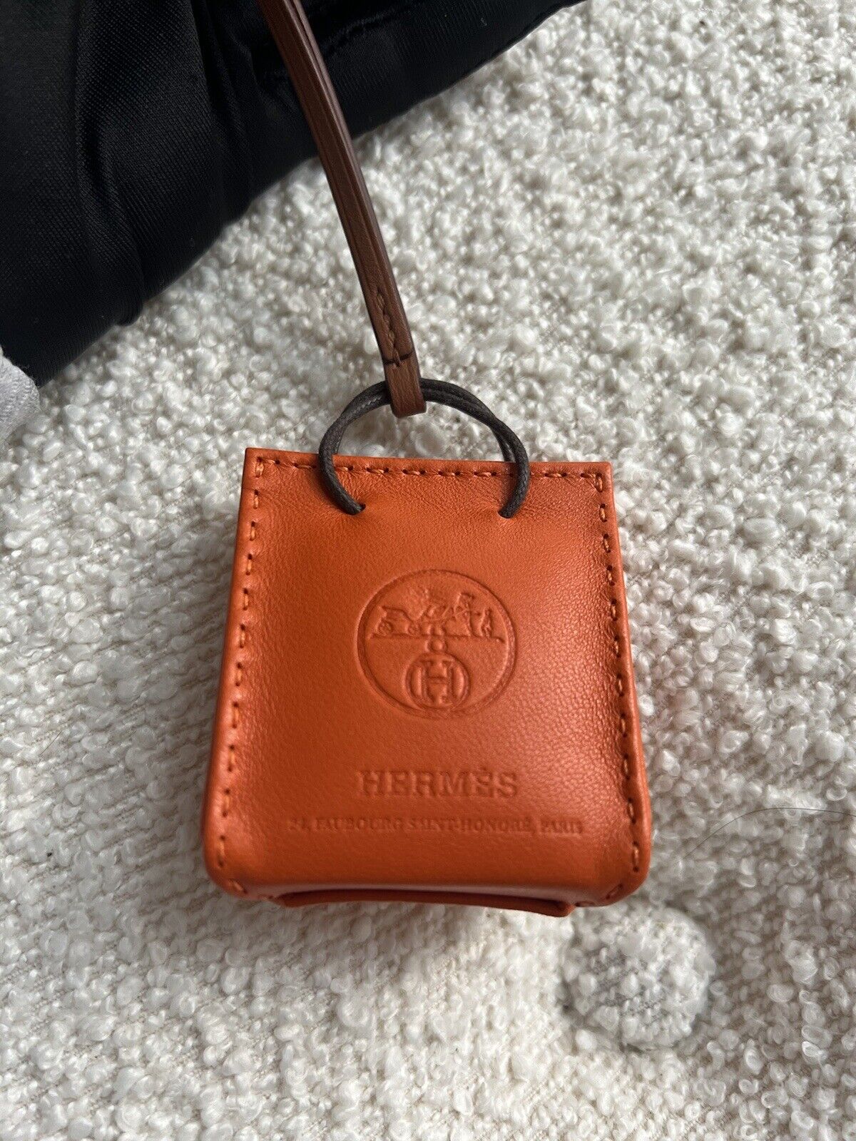 *BNIB* Hermes Orange Shopping Bag Charm Milo Lambskin In Feu/Gold