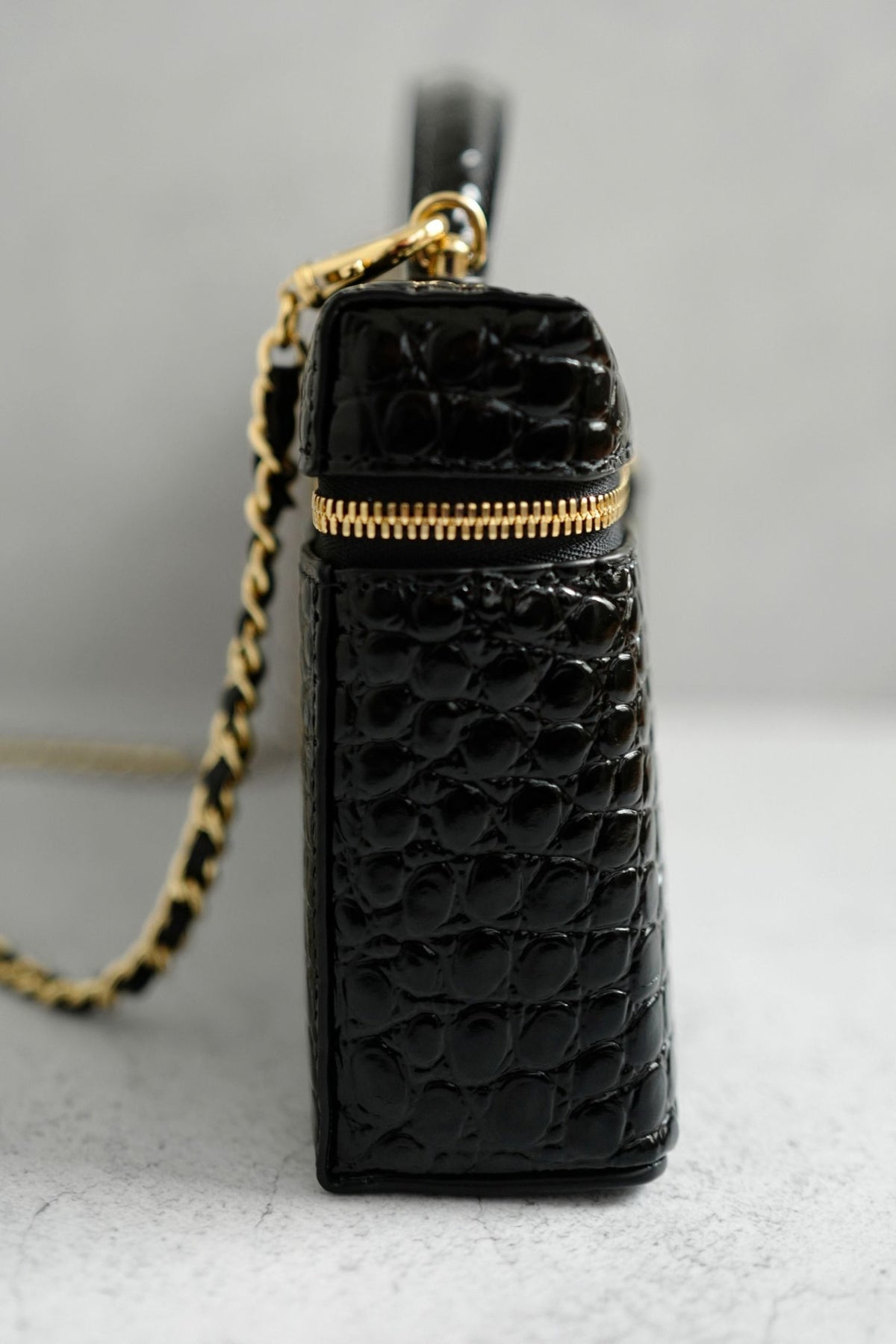 Chanel 26K Matthieu Blazy's Vanity with Chain Croc Embossed Black Calfskin Leather GHW