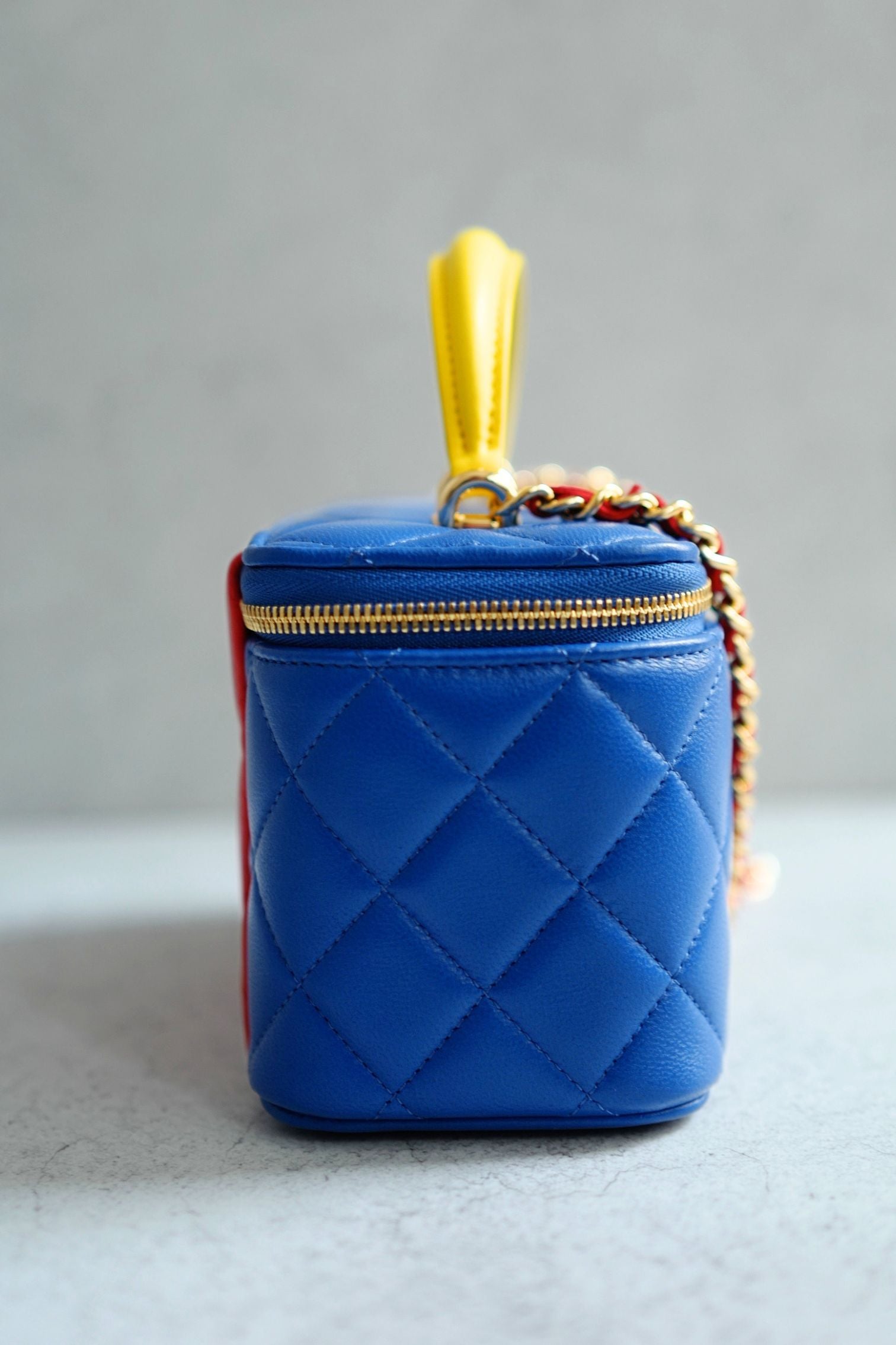 Chanel 26A Long Vanity Superman With Chain Lambskin Blue/Yellow/Red Gold HW