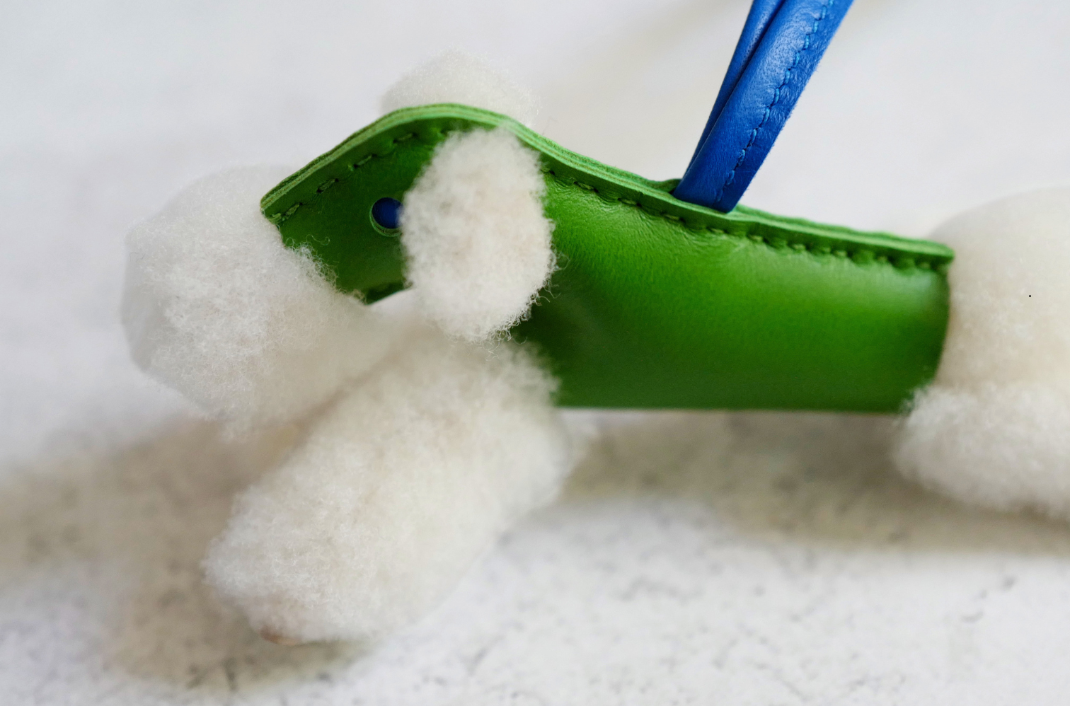 Hermès Budy Charm Écru/Vert Yucca/Bleu Hydra Merinos Wool Milo Lambskin