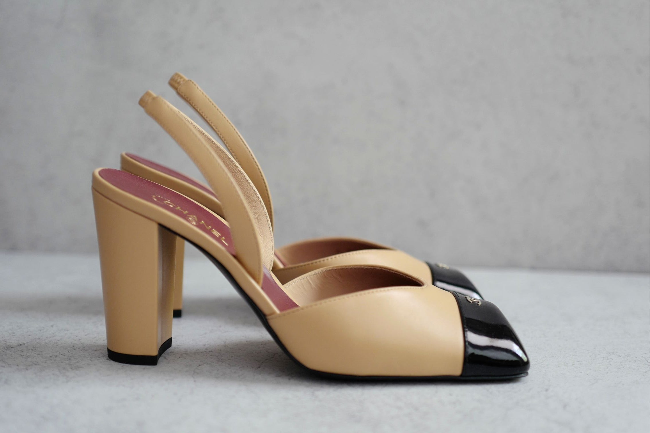 Chanel 26s Slingbacks Matthieu Blazy's Beige Black Lambskin Calfskin Size 38