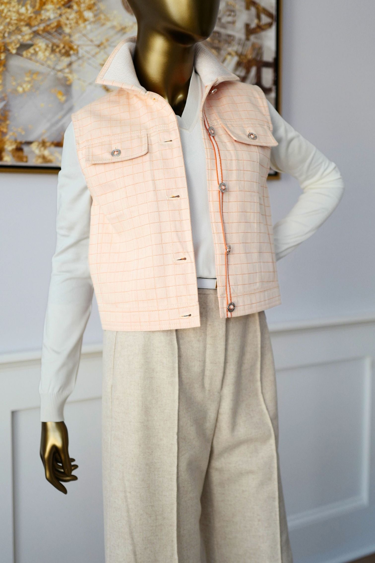 Hermès Cotton Denim Vest Blanc Naturel with Palladium Buttons – Size 36