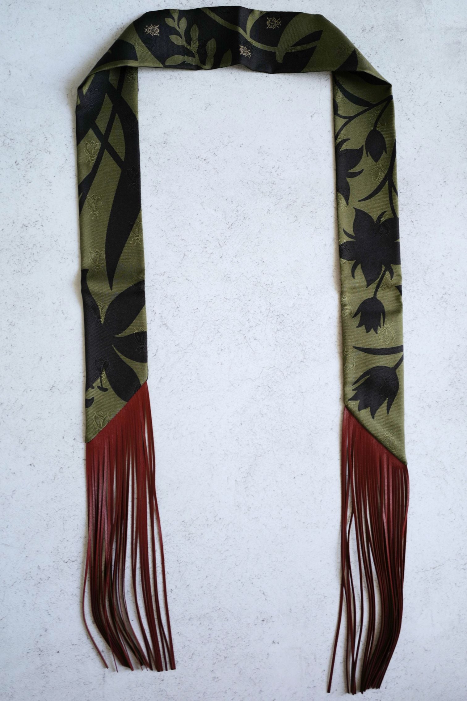 Hermès Twilly Bouquet Final Silk Noir/Vert Loden/Rouge H with Leather Fringe