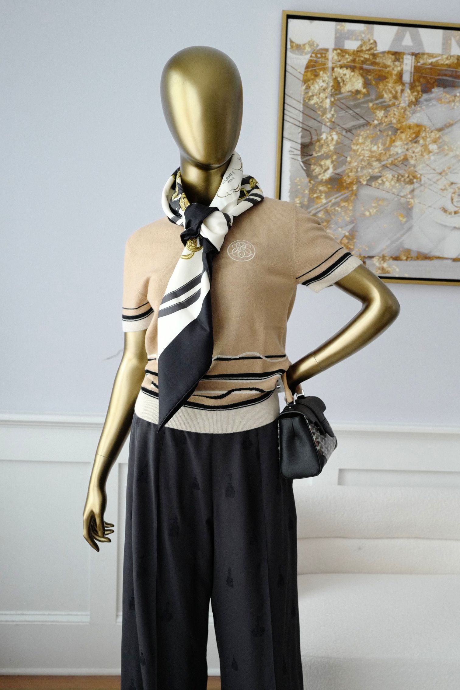 Hermès Scarf Brides de Gala Forever  Noir / Crème / Gold 100% Silk 90