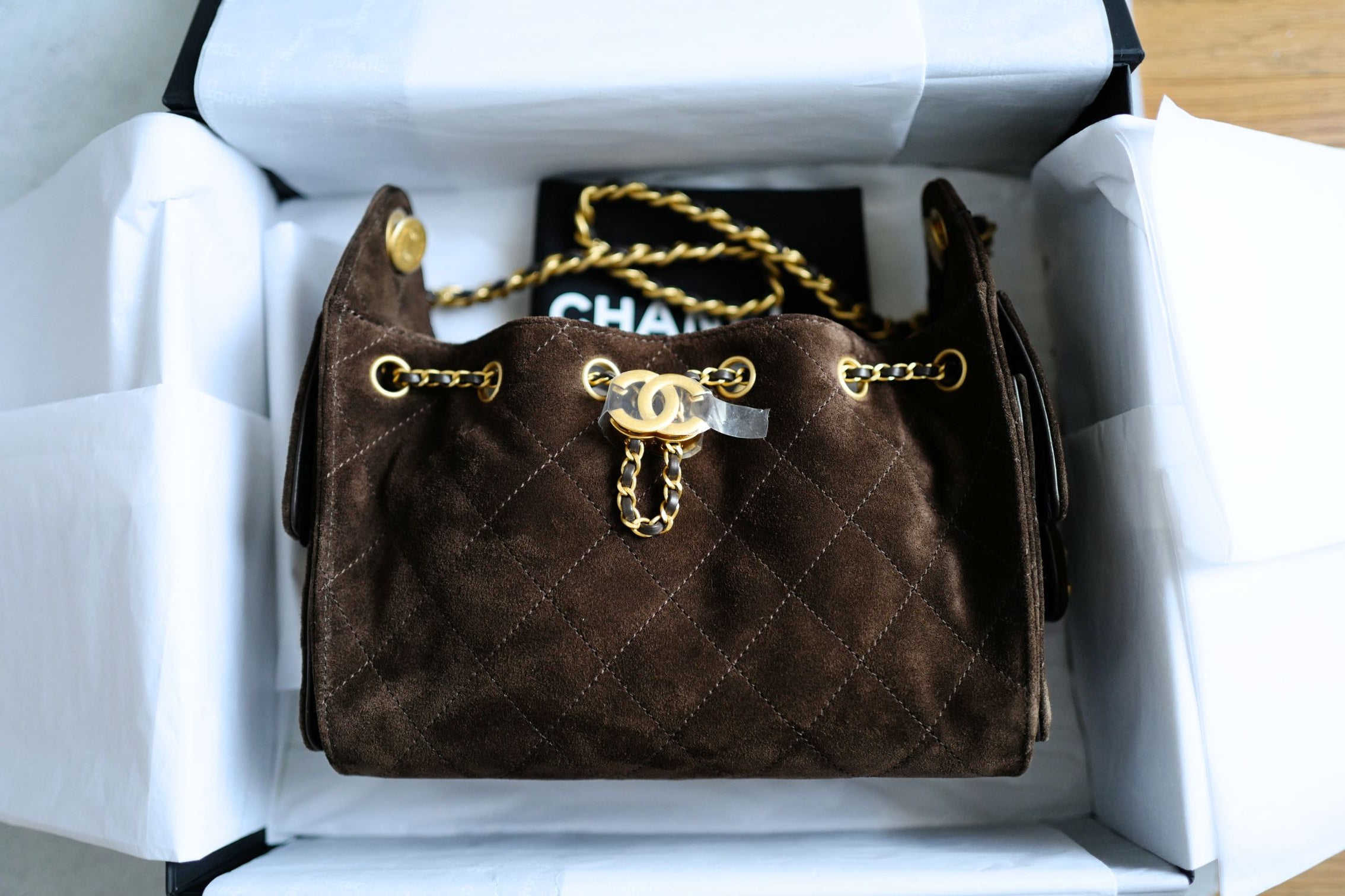 Chanel 26C Mini Hobo Shoulder Bag Dark Brown Suede Calfskin Gold Hardware