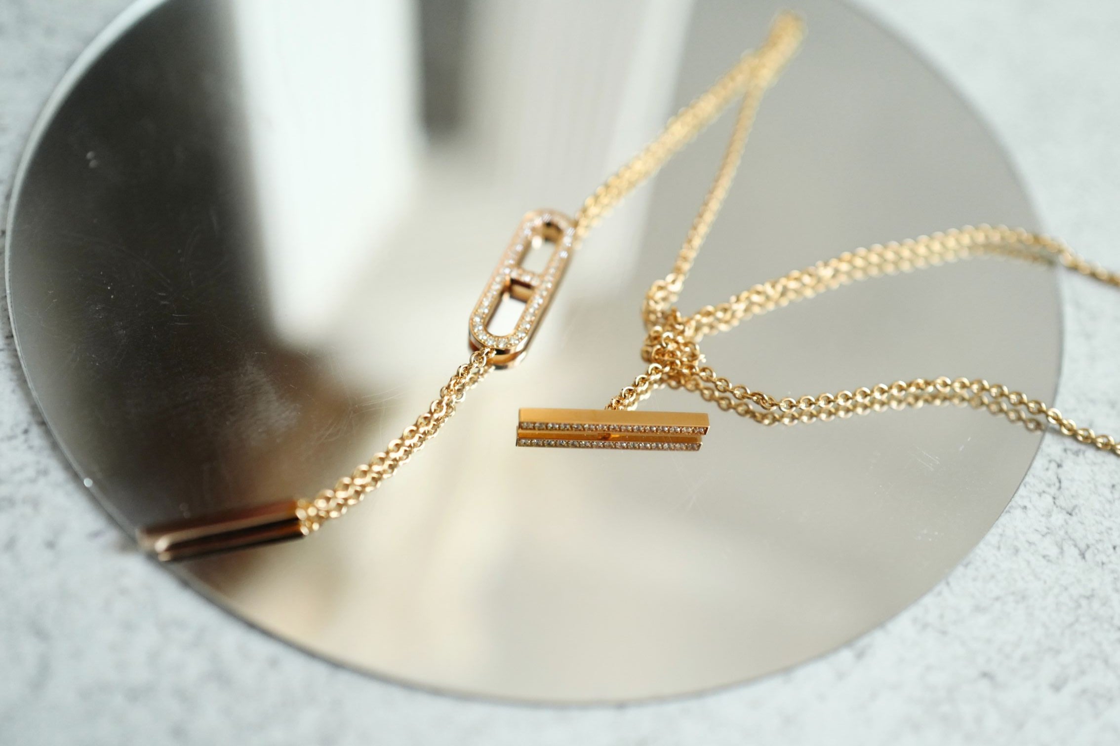NEW Hermes Ever Chaine d'ancre Lariat Necklace Rose Gold 54 Diamonds