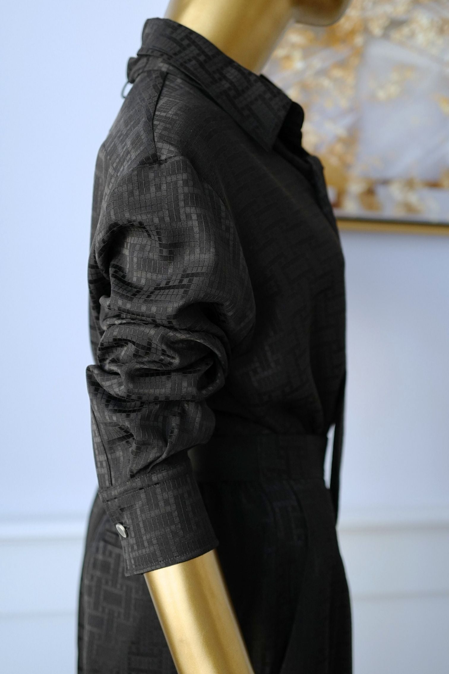 NEW Hermès Mosaïque Silk Jacquard Lavallière Black Masculine Shirt Size 36