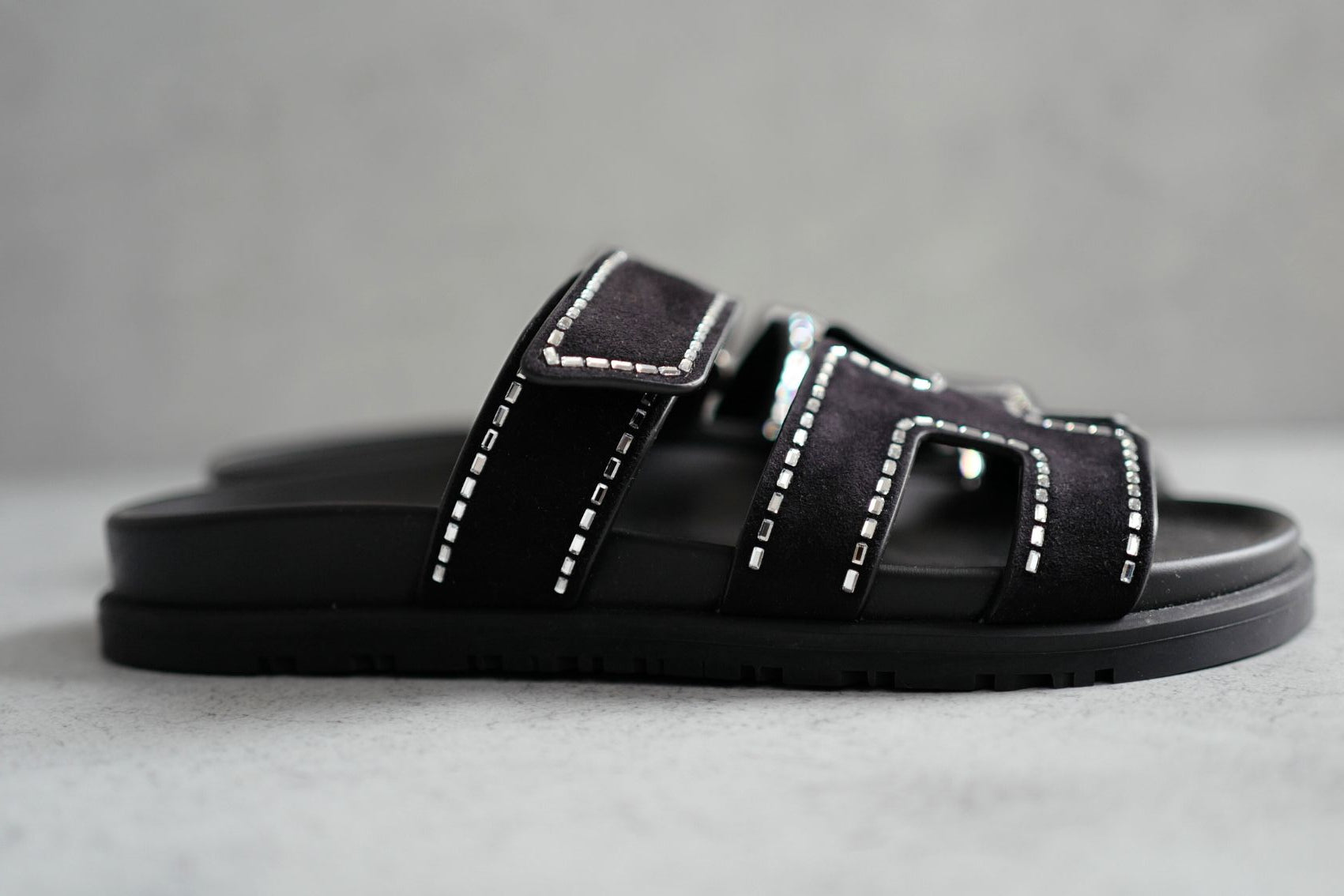 *BNIB* Hermes Womens Chypre Noir with Rhinestone Detail Calfskin Suede Size 37