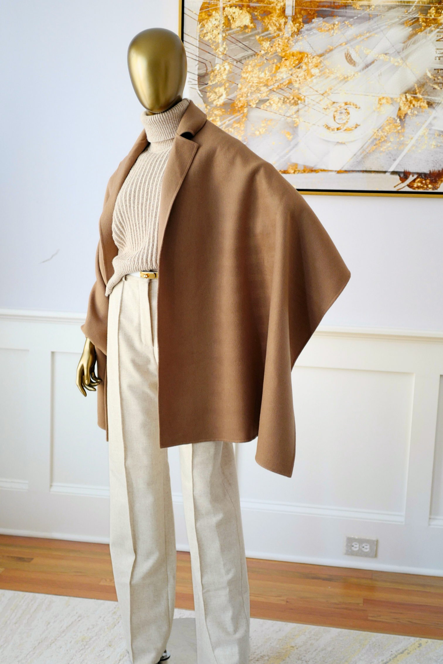 Hermès Étole Poncho 100% Cashmere Trompe L’Oeil HG 01 Camel