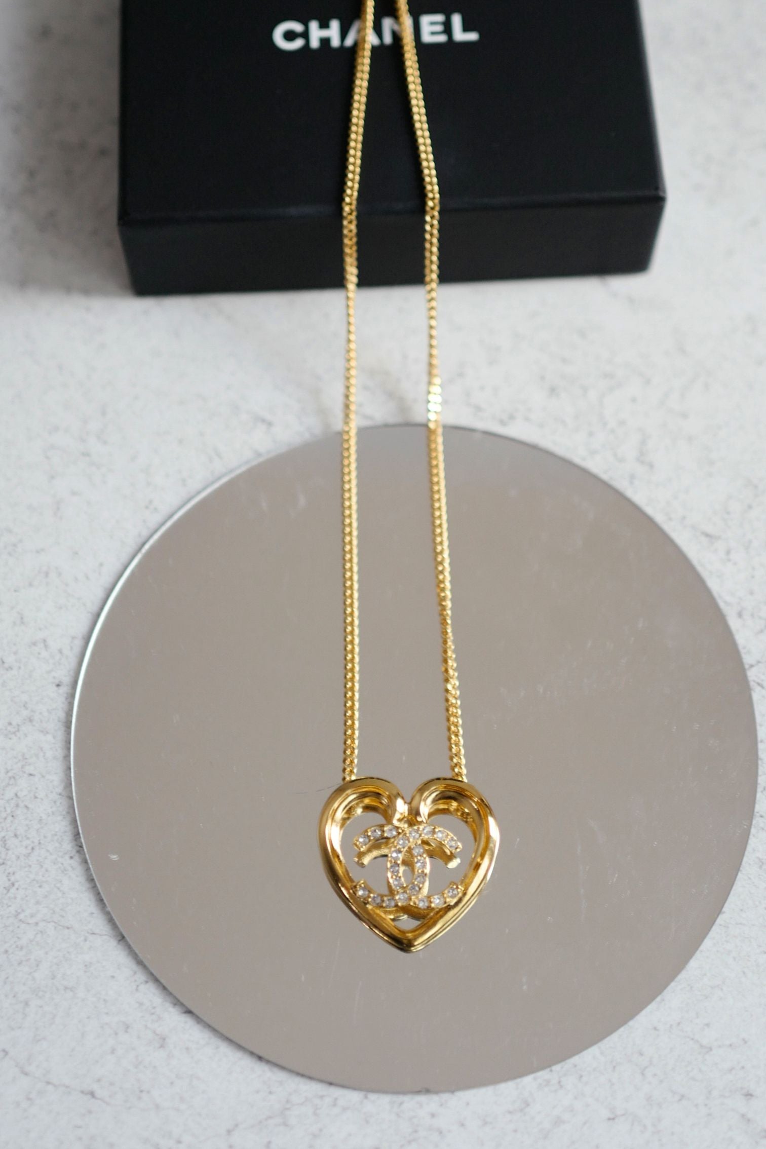 Chanel 23C Heart Gold Necklace with Crystals