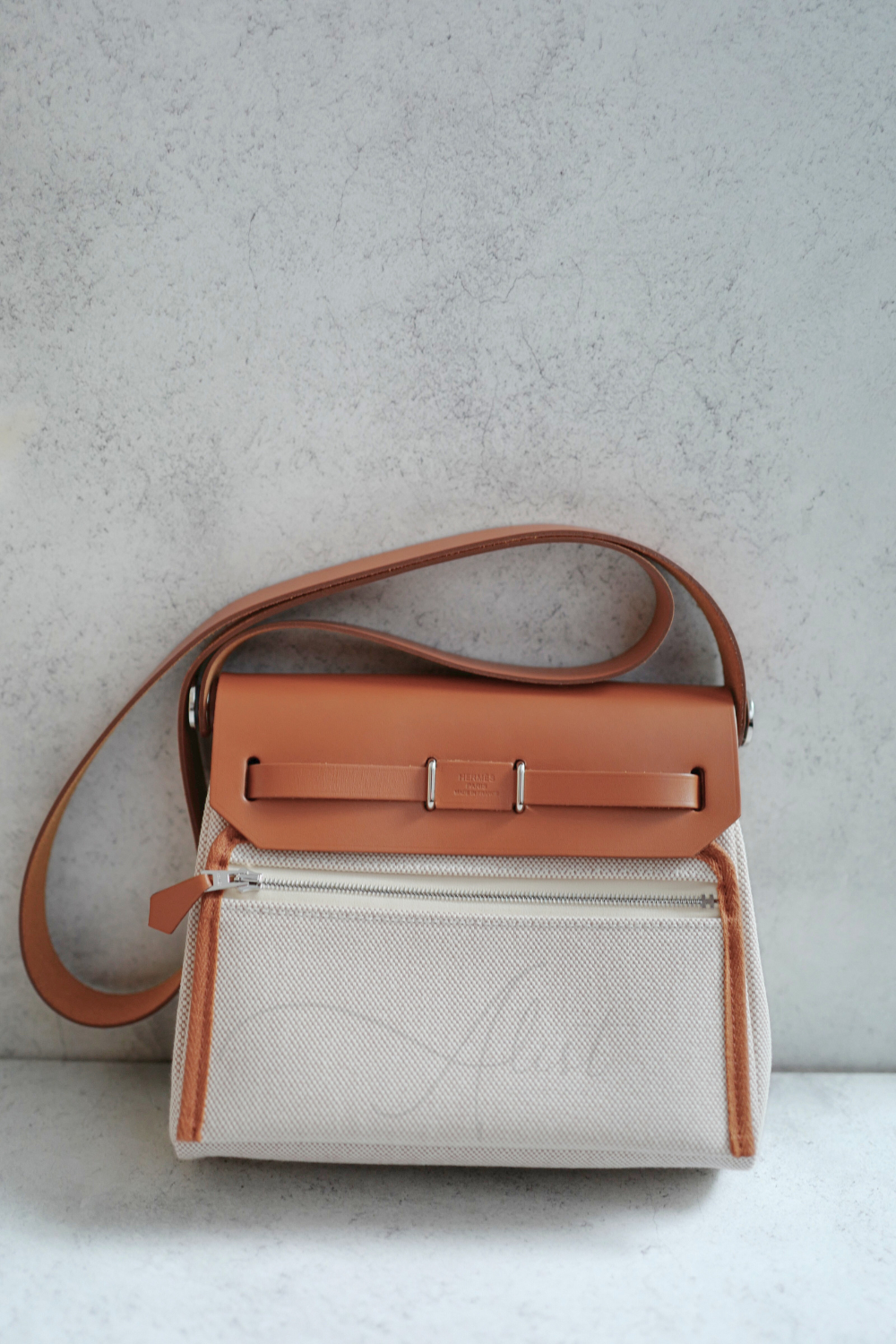 BNIB Hermes Mini Herbag Fauve/Ecru with Palladium Hardware