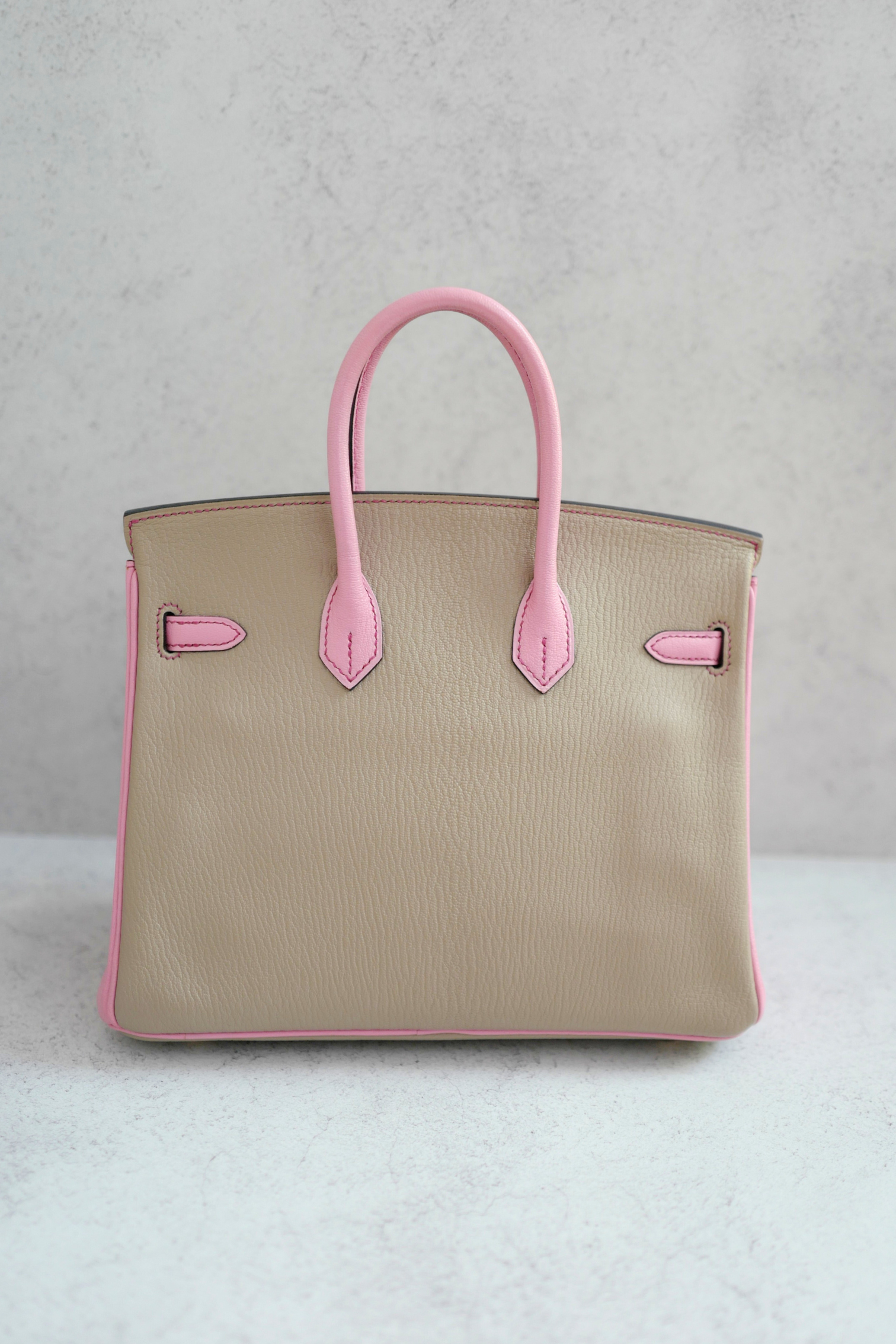 Hermes Birkin 25 HSS Gris Tortuelle / 5P Bubblegum Pink Chevre Brushed Gold HW