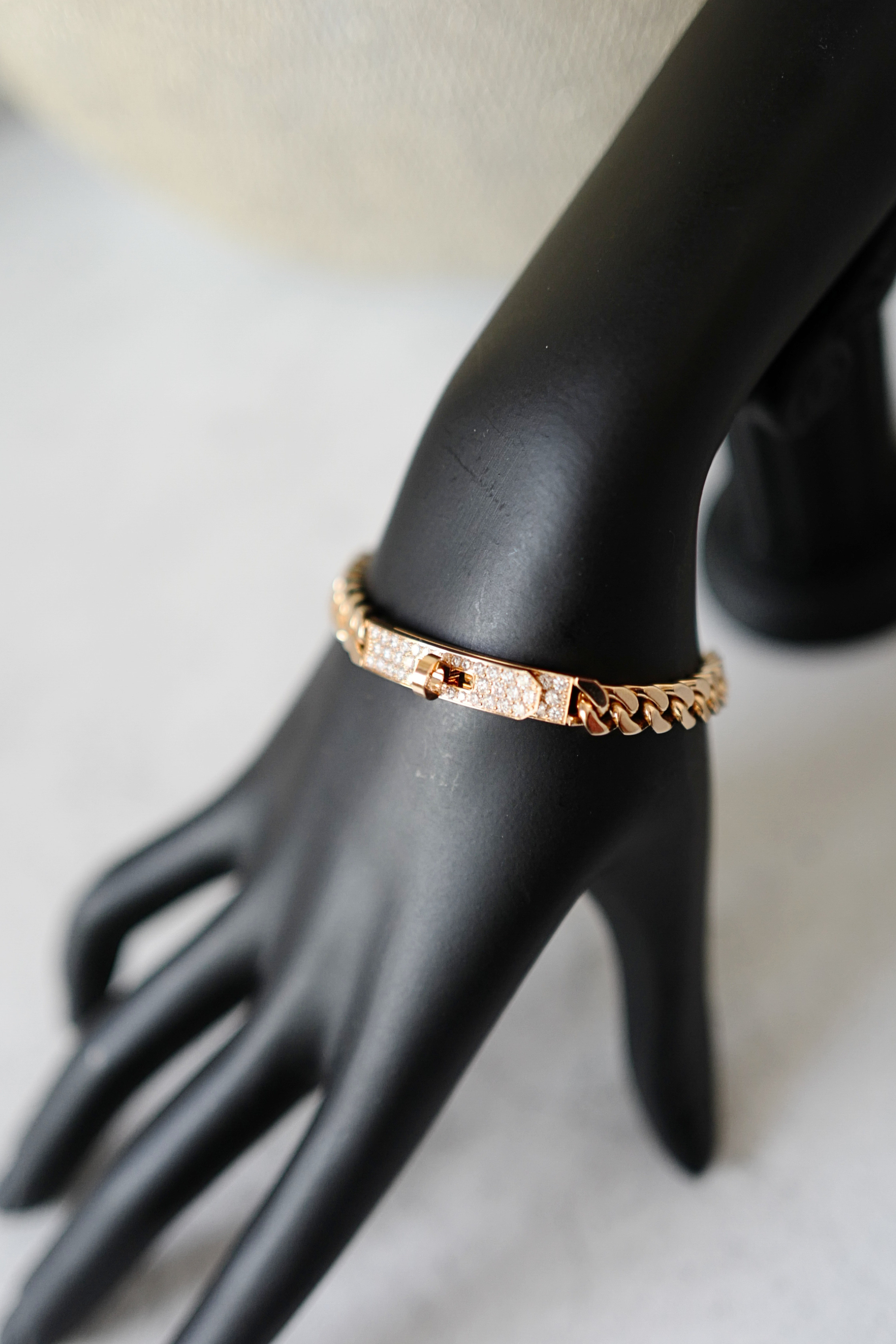 Hermes Kelly Gourmette Bracelet Rose Gold 750 Diamond 0.90ct ST