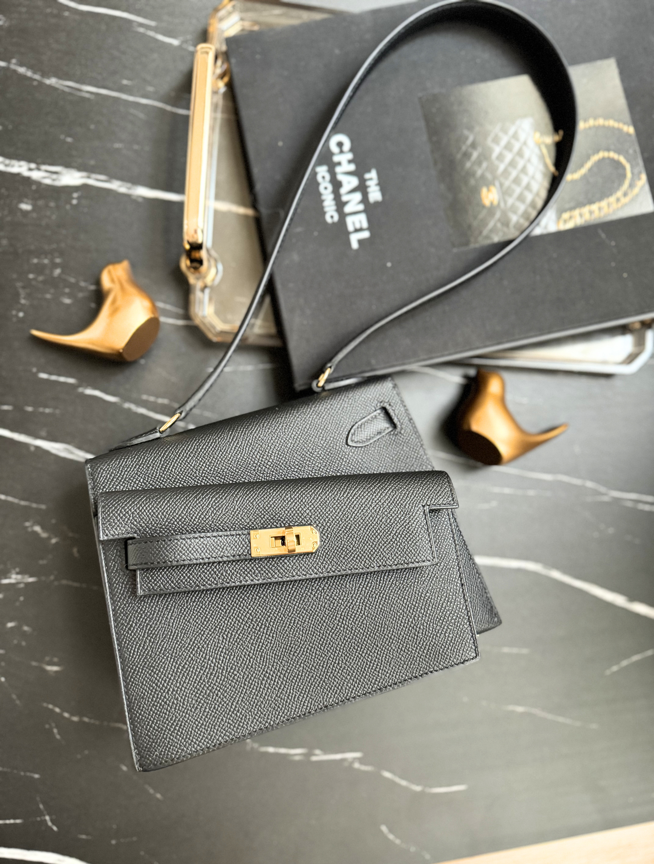 BNIB Hermès Kelly Désordre Black Epsom Leather with Gold Hardware