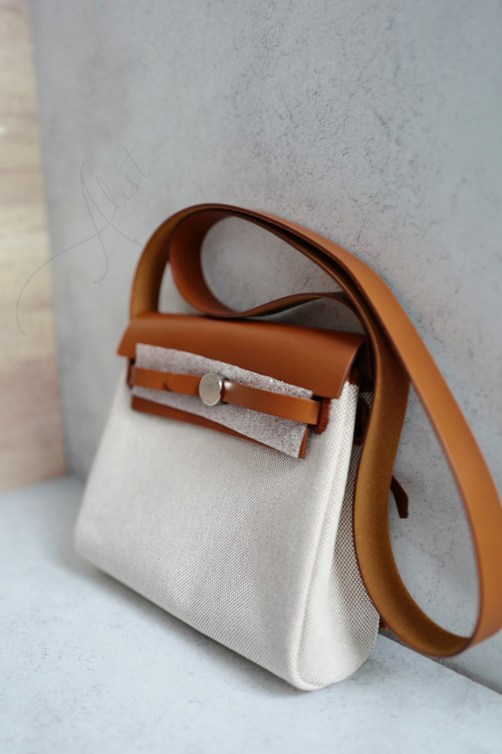 BNIB Hermes Mini Herbag Fauve/Ecru with Palladium Hardware