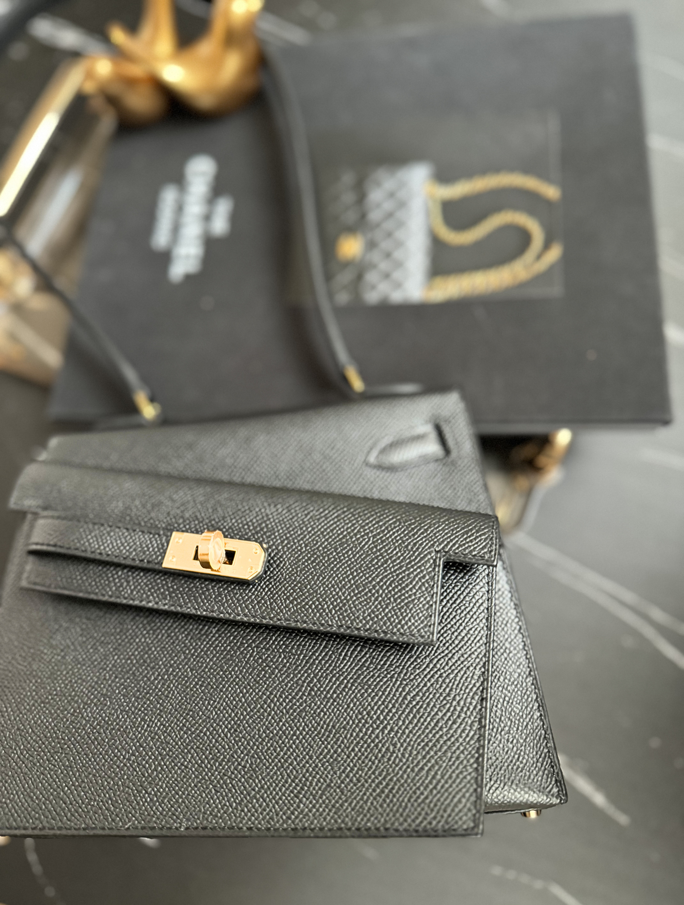 BNIB Hermès Kelly Désordre Black Epsom Leather with Gold Hardware