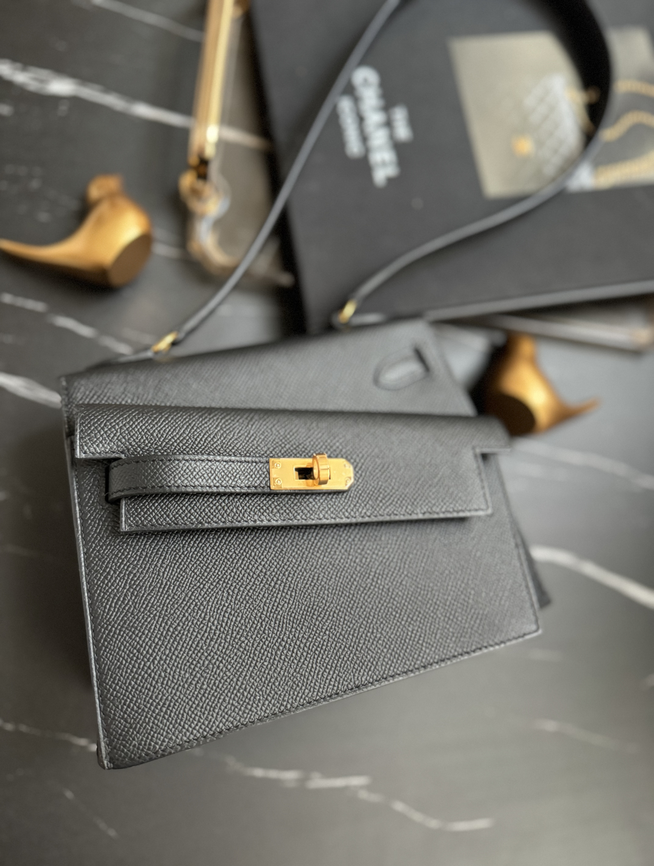 BNIB Hermès Kelly Désordre Black Epsom Leather with Gold Hardware
