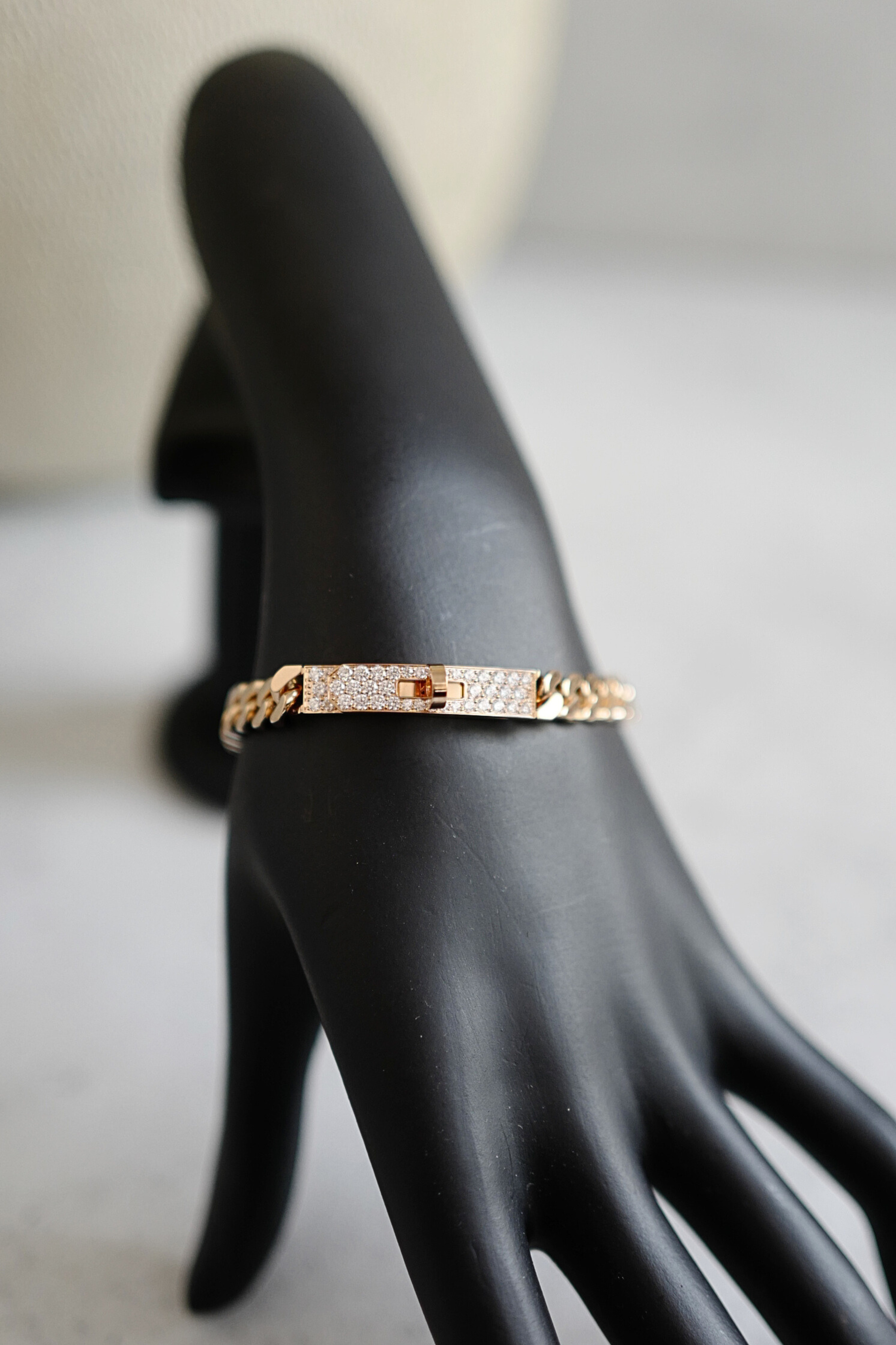 Hermes Kelly Gourmette Bracelet Rose Gold 750 Diamond 0.90ct ST