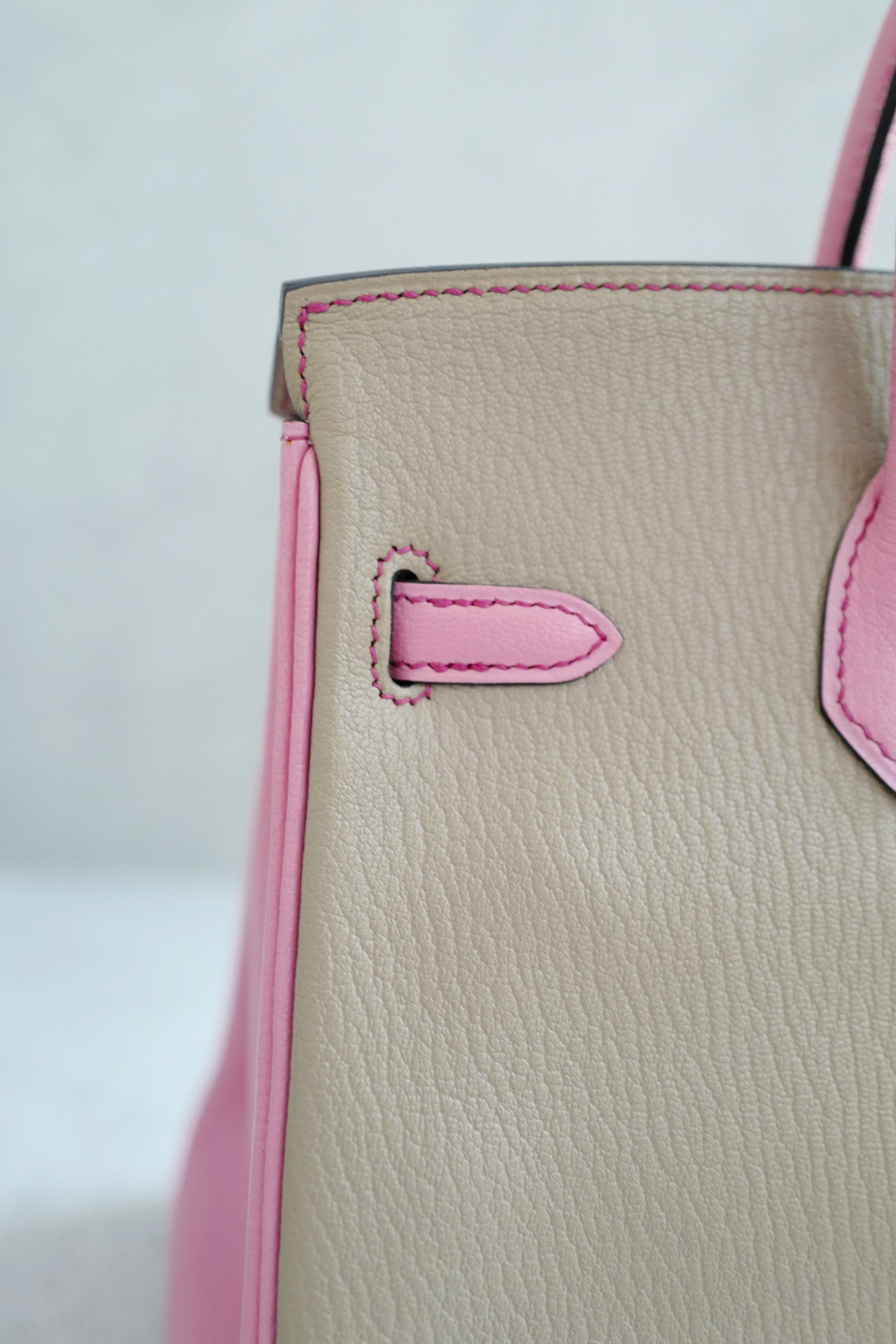 Hermes Birkin 25 HSS Gris Tortuelle / 5P Bubblegum Pink Chevre Brushed Gold HW