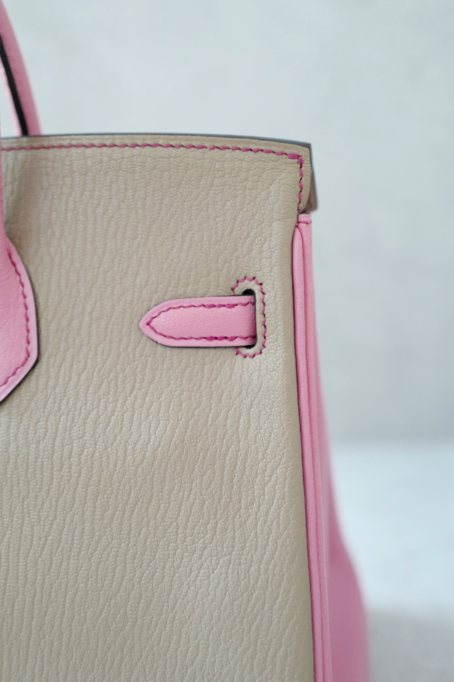 Hermes Birkin 25 HSS Gris Tortuelle / 5P Bubblegum Pink Chevre Brushed Gold HW