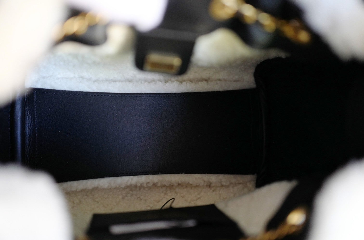 Chanel 25K Small Hobo Bag Black Calfskin with White Shearling Trim Gold Hardware