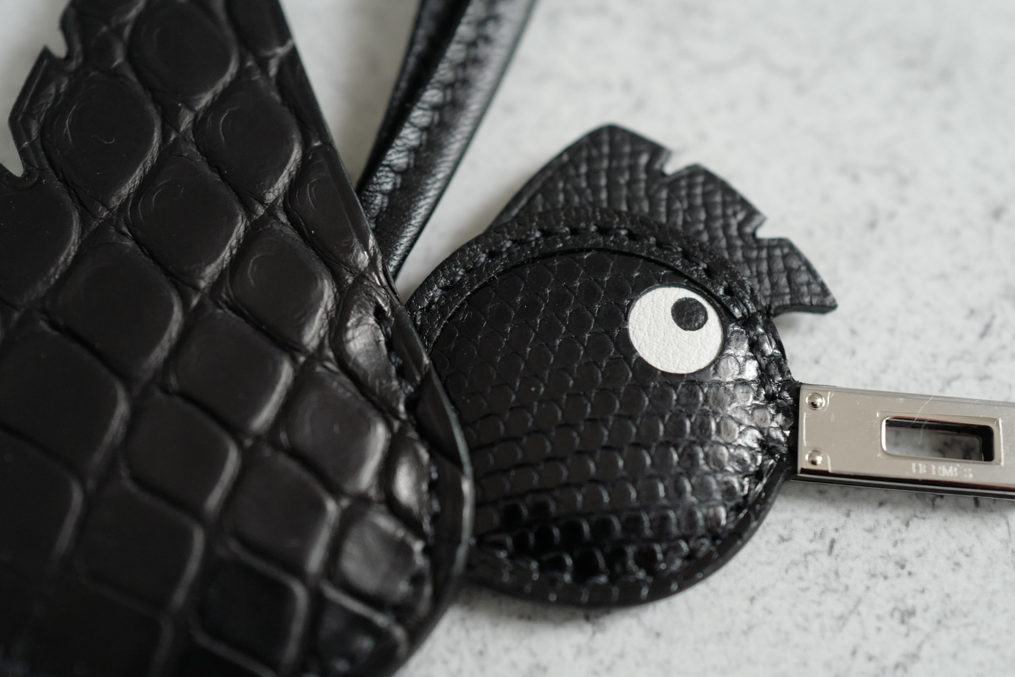 Hermès Birdy Charm Noir Alligator/Lizard/Epsom Calfskin Palladium Hardware