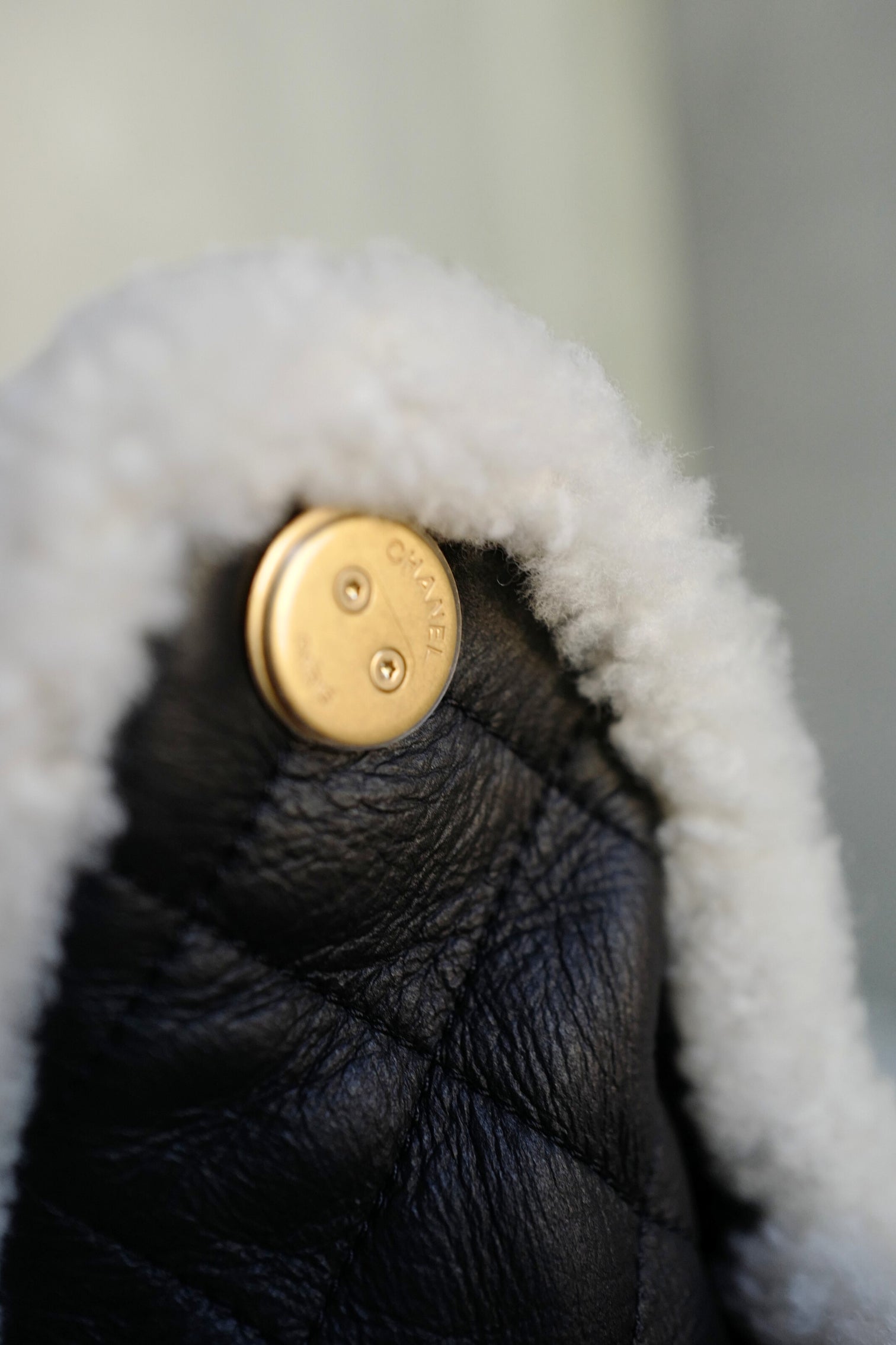 Chanel 25K Small Hobo Bag Black Calfskin with White Shearling Trim Gold Hardware