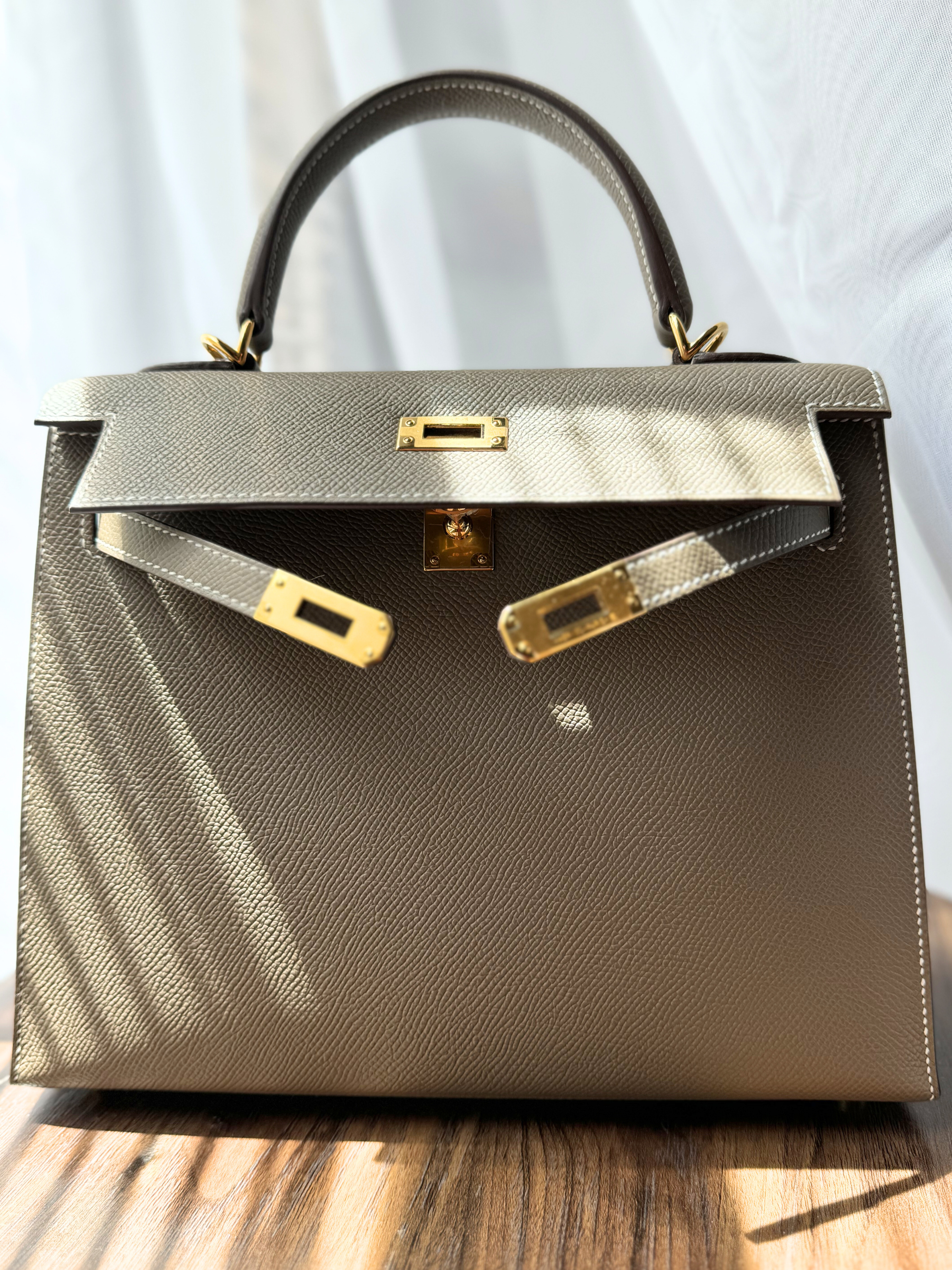 BNIB Hermes Kelly 25 Etoupe Epsom Sellier with Gold Hardware 2025
