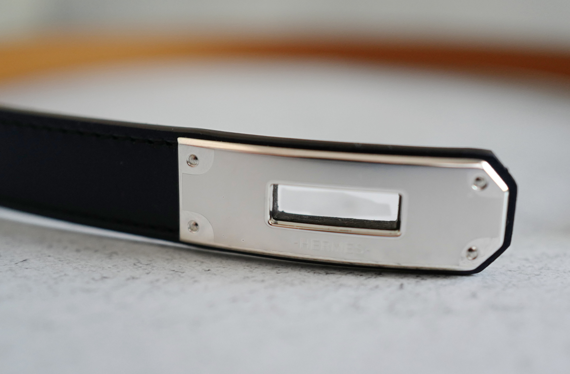 BNIB Hermès Kelly 18 Belt Hunter Leather in Bleu Indigo Palladium HW