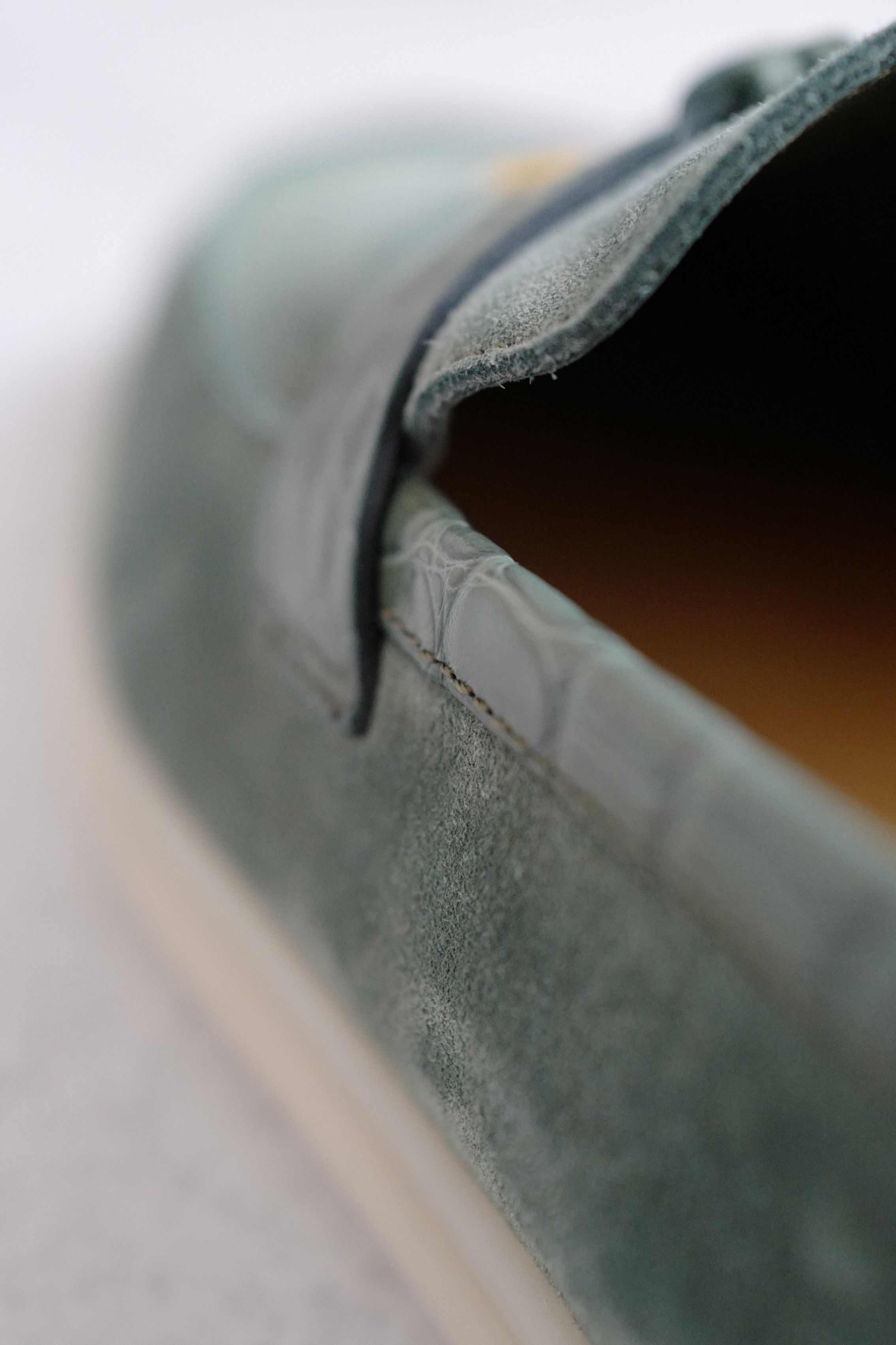 Loro Piana Summer Charms Walk Suede Loafers Green Lagoon Alligator Detail Size 36.5