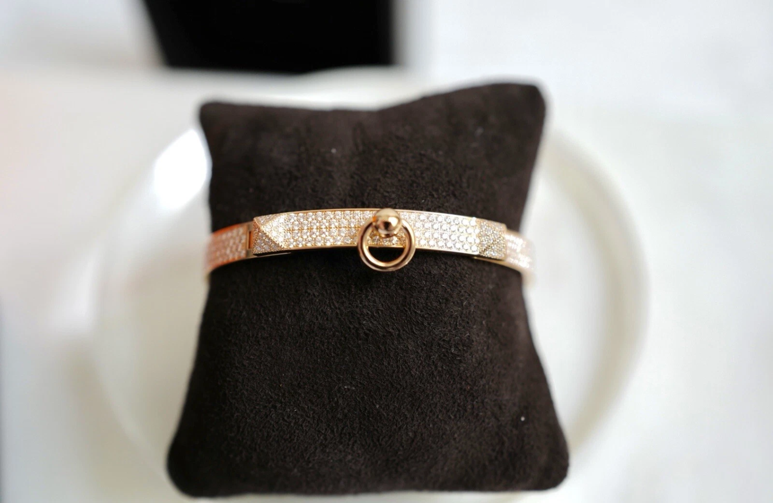 NEW Hermes Collier De Chien Bracelet Rose Gold Full Paved Diamond Small SH $60K