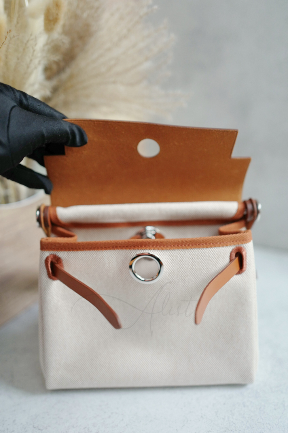 BNIB Hermes Mini Herbag Fauve/Ecru with Palladium Hardware